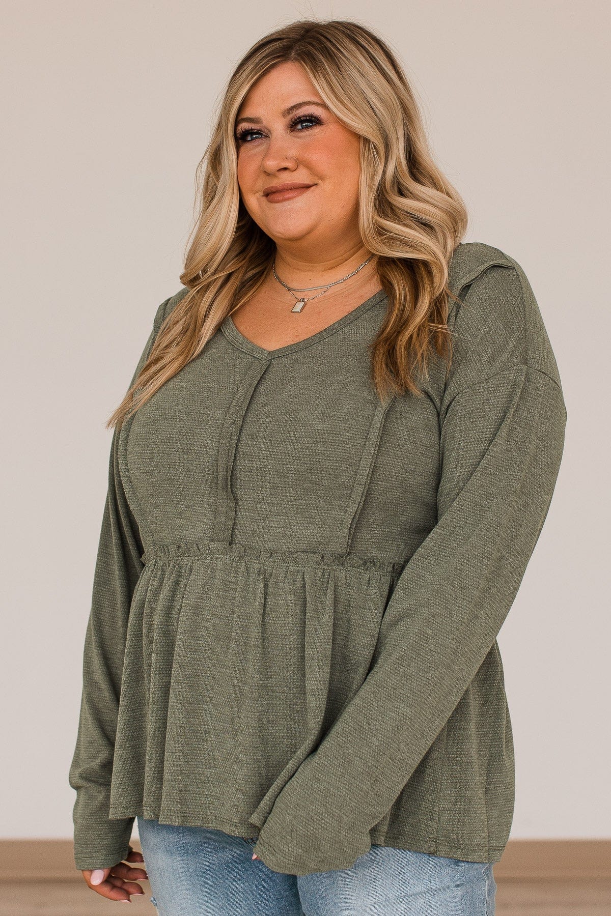 Choose To Shine Knit Babydoll Top- Olive - Image 2