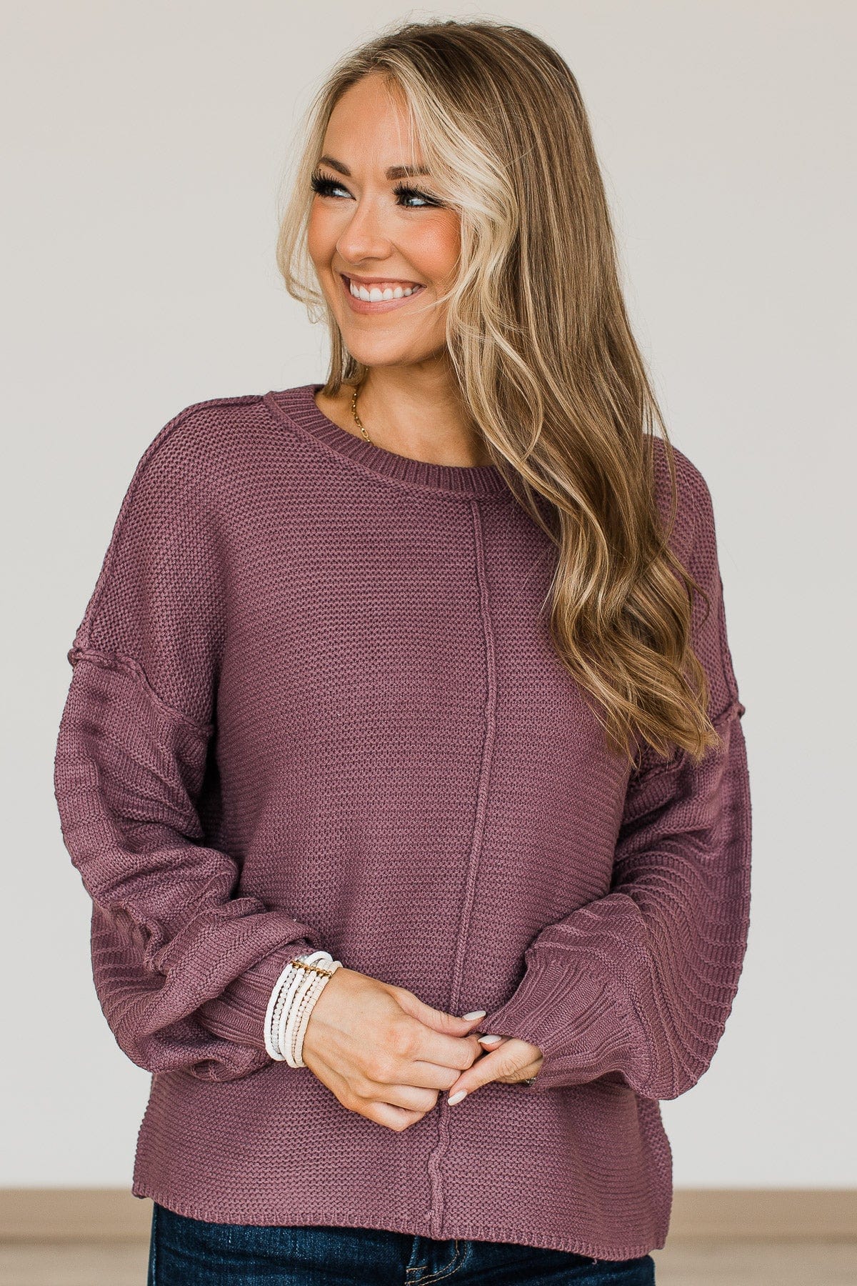 Choose To Thrive Knit Sweater- Light Eggplant - Image 2