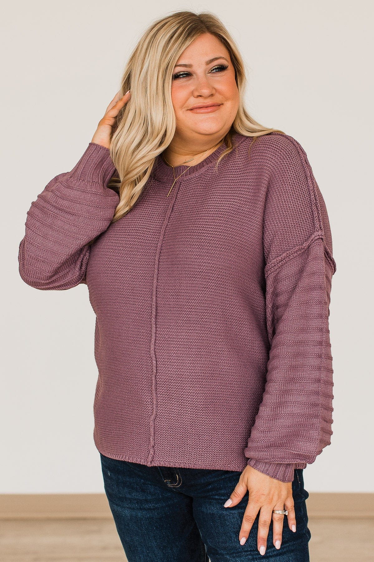 Choose To Thrive Knit Sweater- Light Eggplant - Image 5