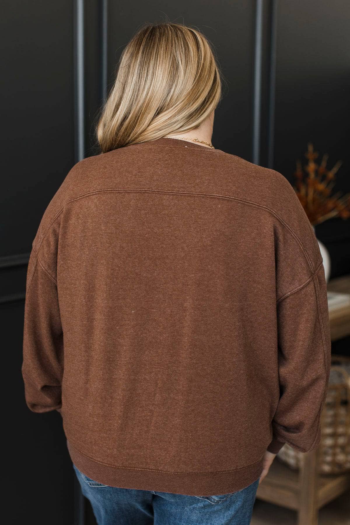 Choosing Me Crew Neck Pullover- Chocolate - Image 7