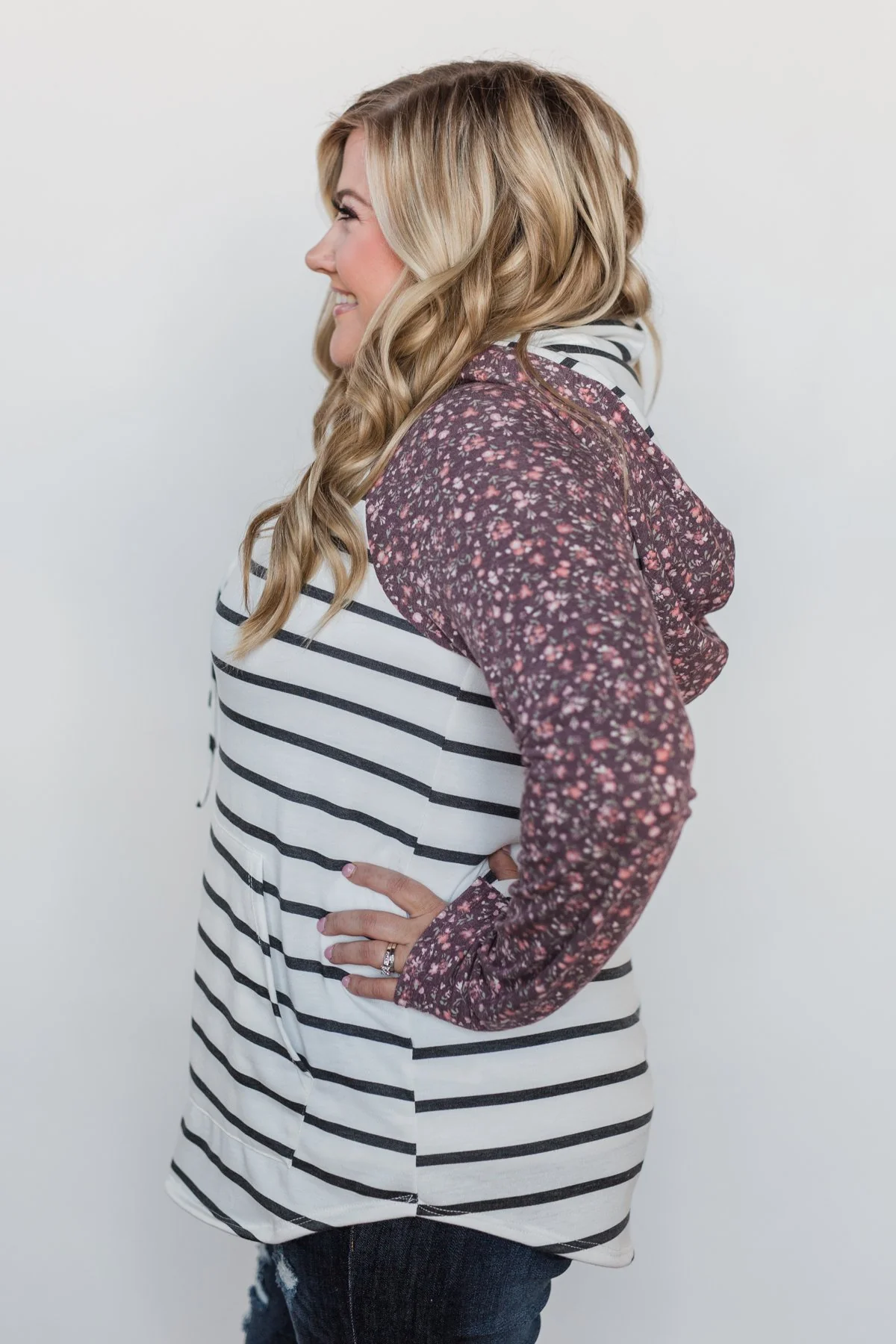 Choosing You Floral & Striped Hoodie- Purple - Image 11