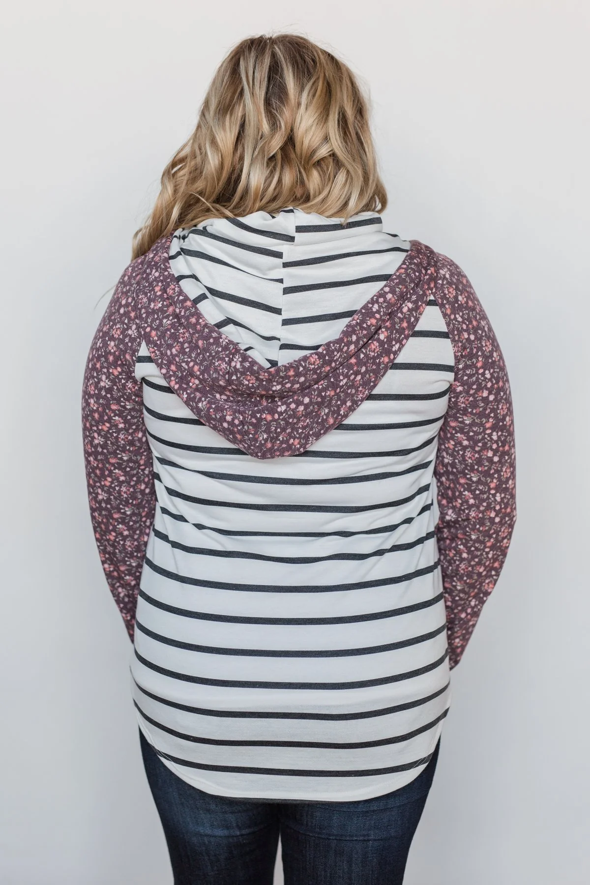 Choosing You Floral & Striped Hoodie- Purple - Image 12