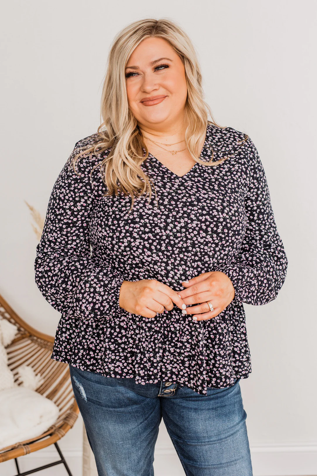Chose To Be Happy Floral Blouse- Dark Navy & Purple - Image 5