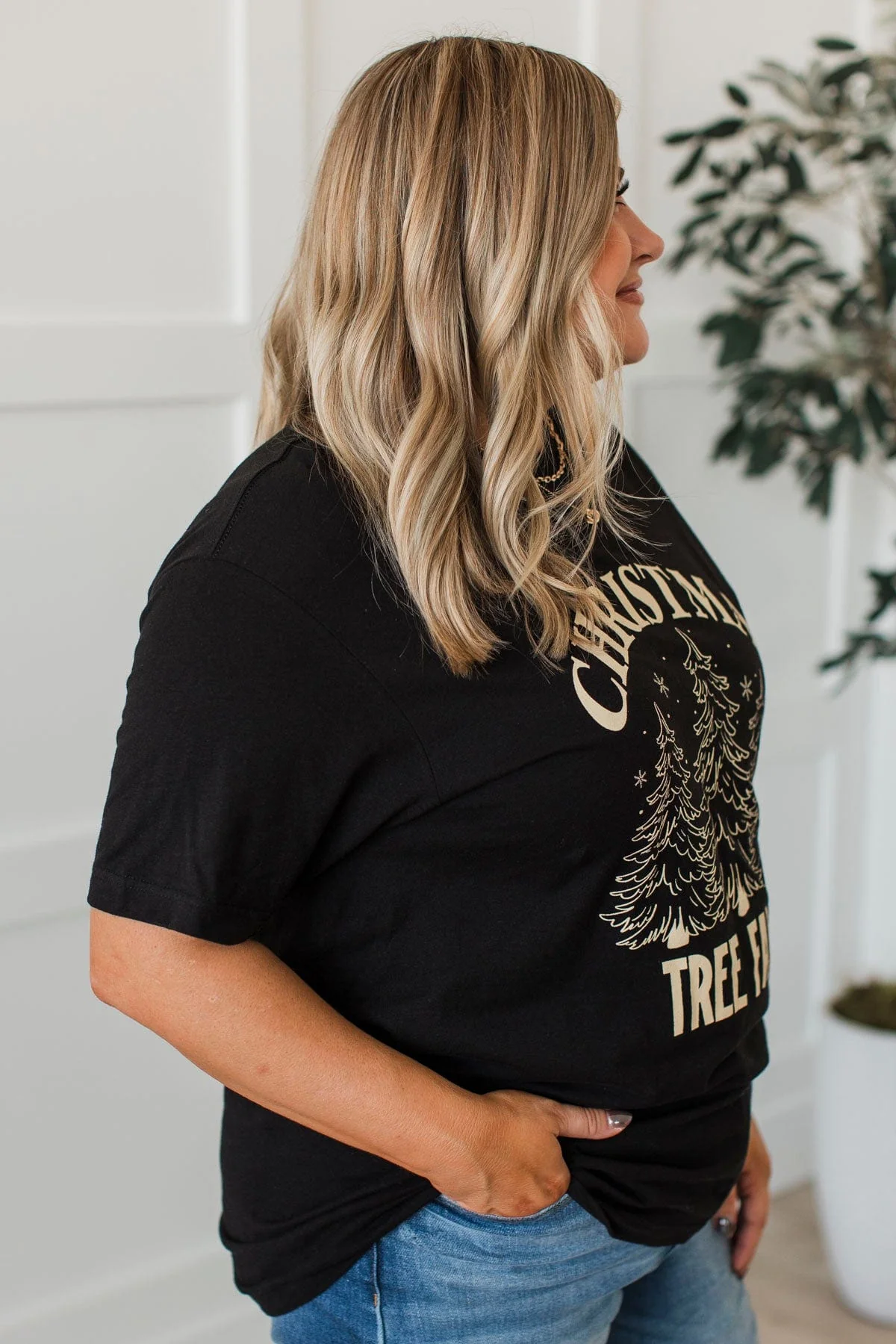 "Christmas Tree Farm" Graphic Tee- Black - Image 4