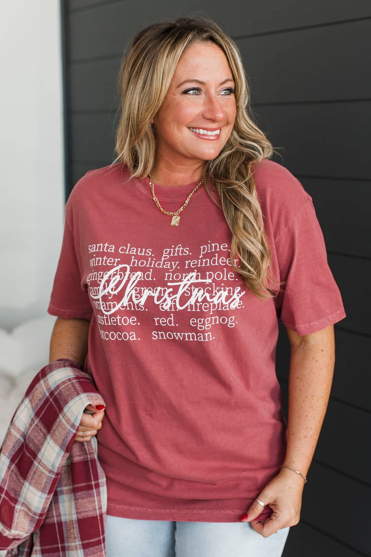 Christmas Words Graphic Tee- Red - Image 3