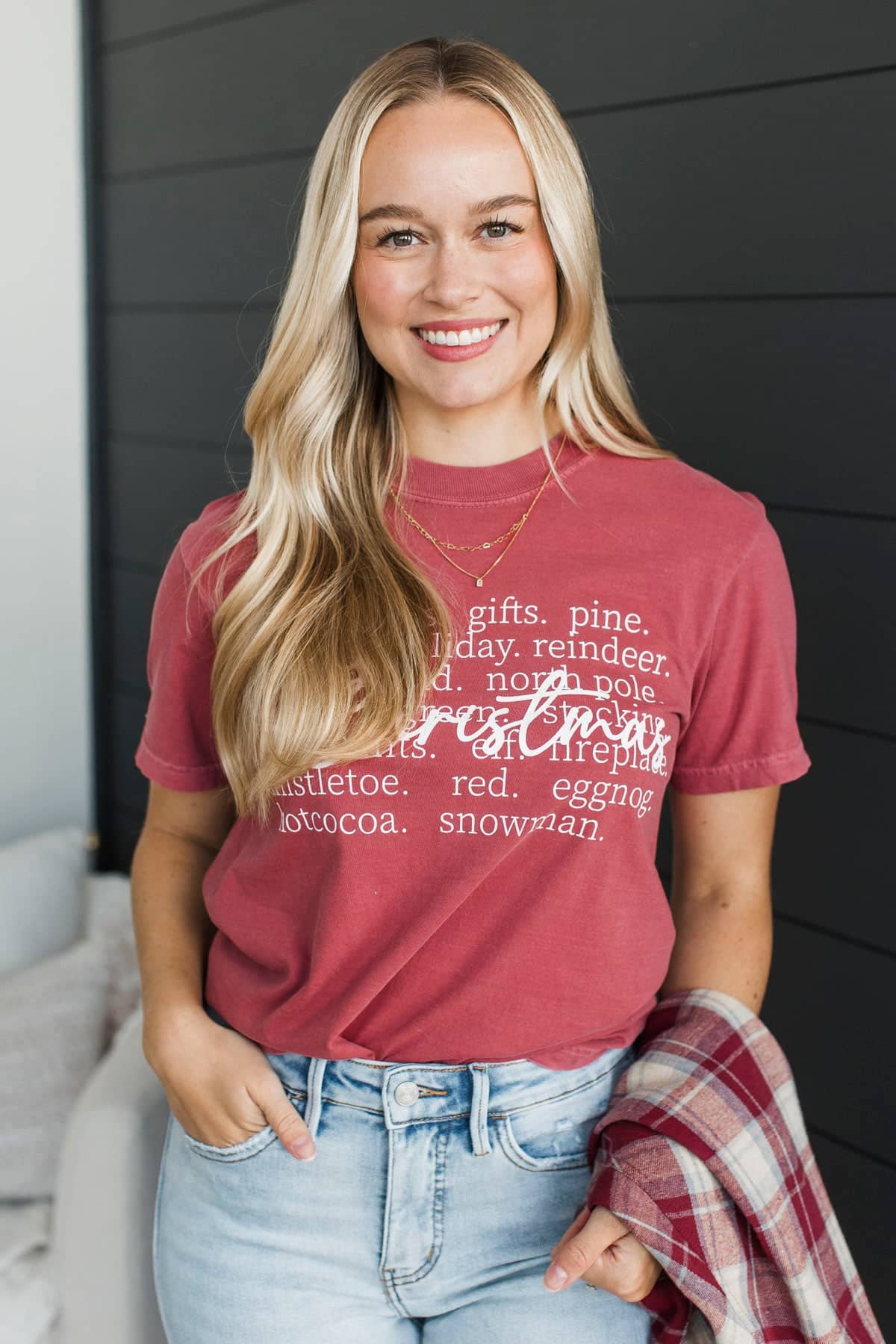 Christmas Words Graphic Tee- Red - Image 4