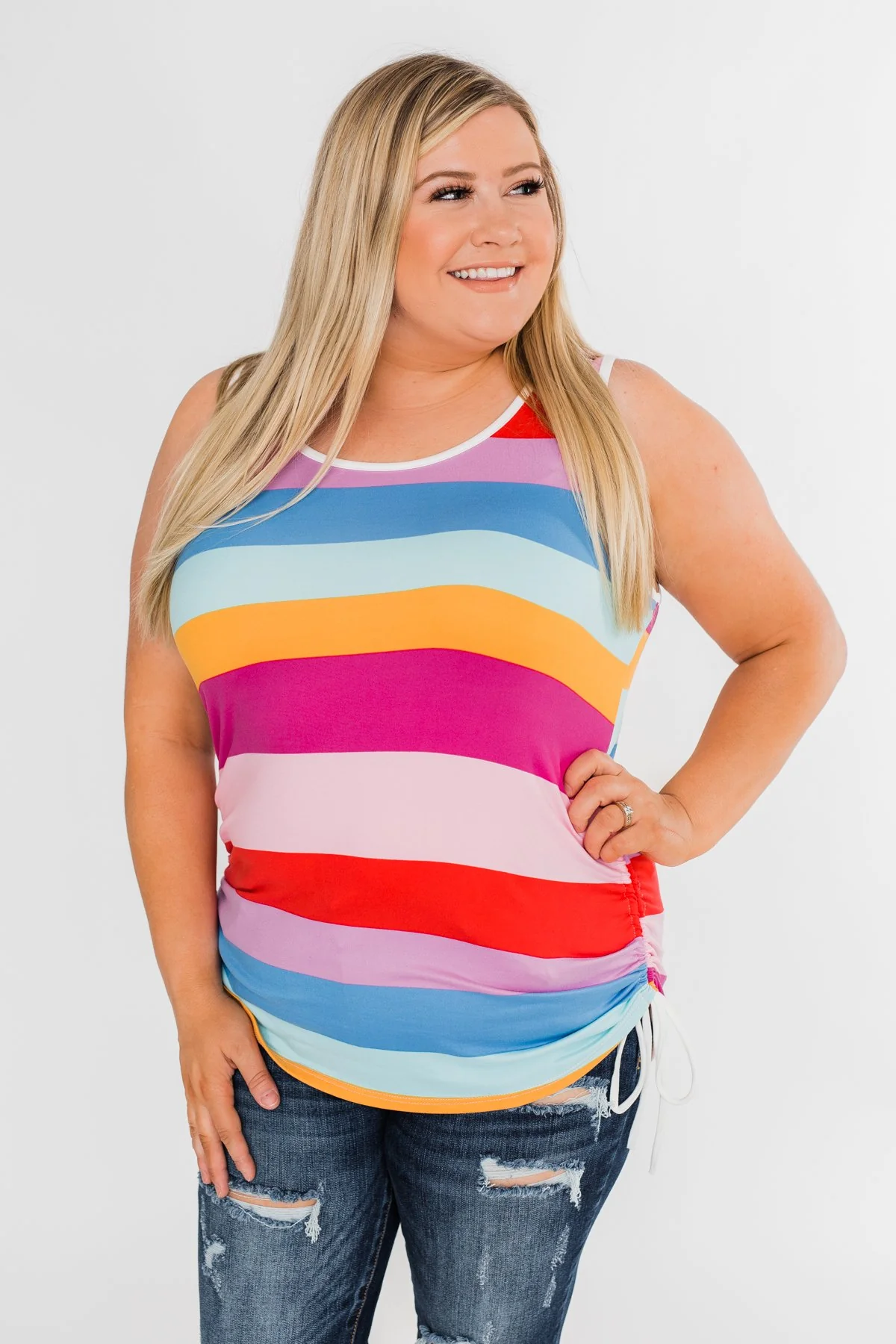 Cinch Waist Striped Tank Top- Multi-Color - Image 4