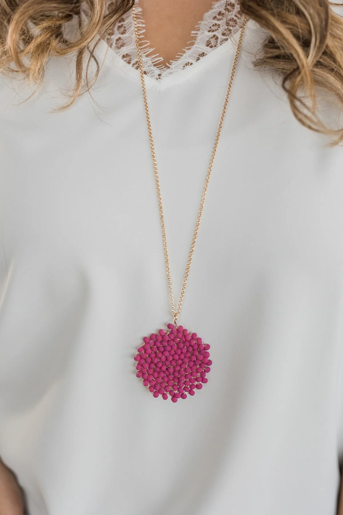 Circle Beaded Necklace- Dusty Fuchsia - Image 2