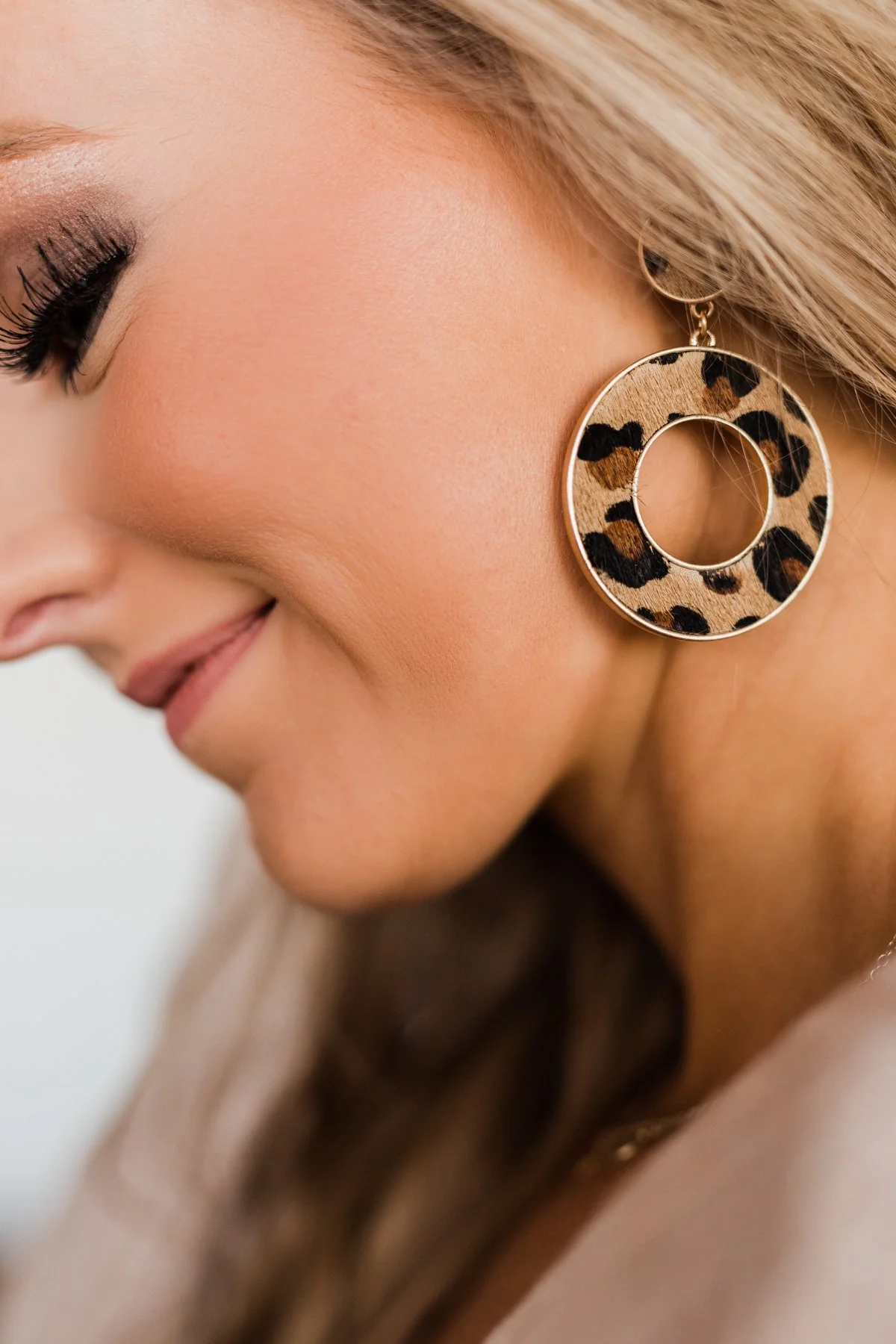 Circle Leopard Dangle Earrings- Natural - Image 2