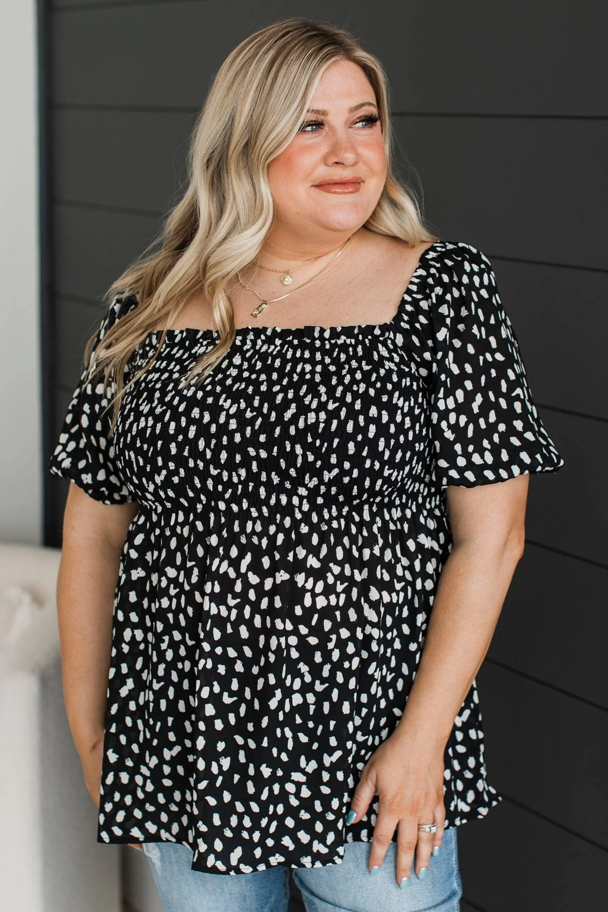 City Nights Smocked Blouse- Black - Image 2