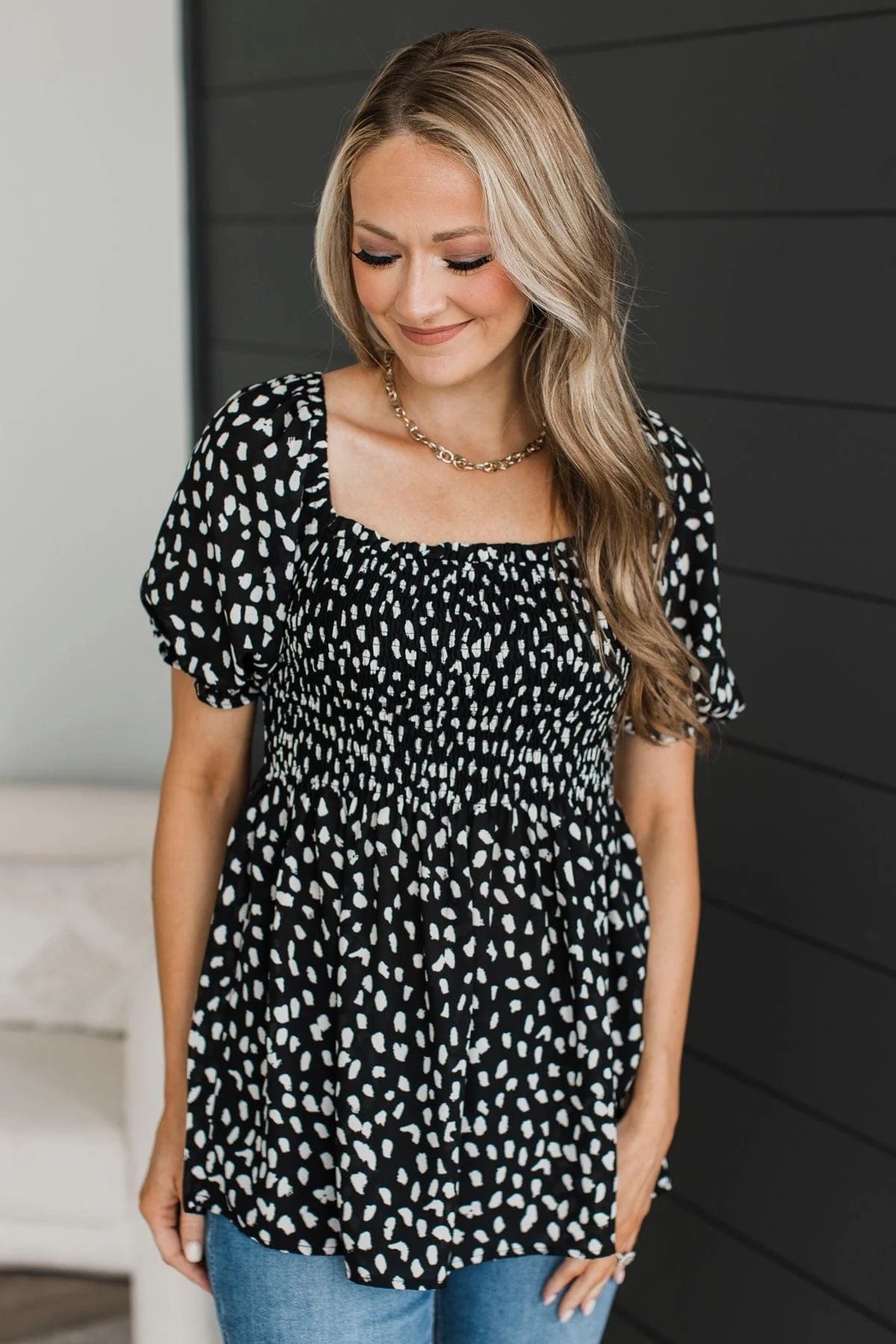 City Nights Smocked Blouse- Black - Image 3