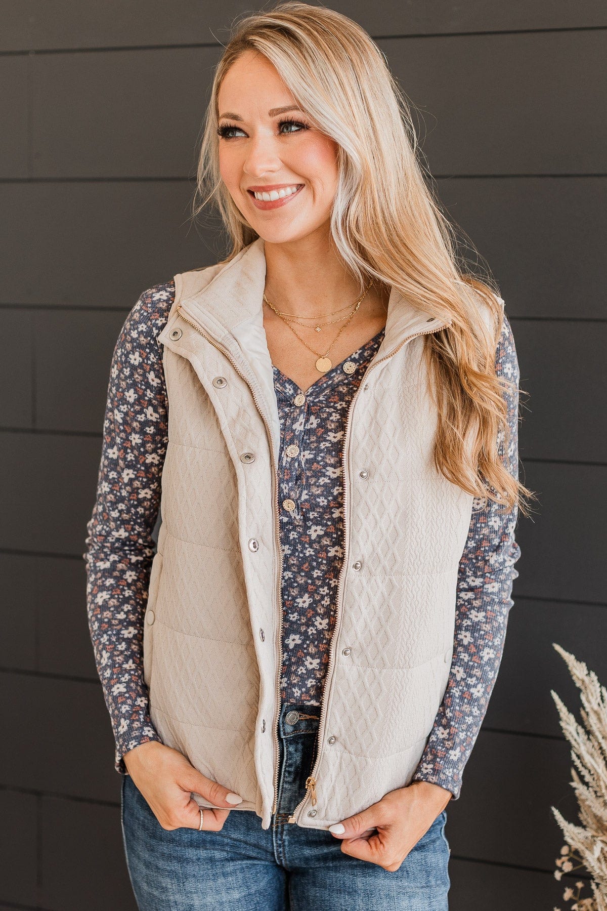 Claim To Love Knit Puffer Vest- Light Taupe - Image 3