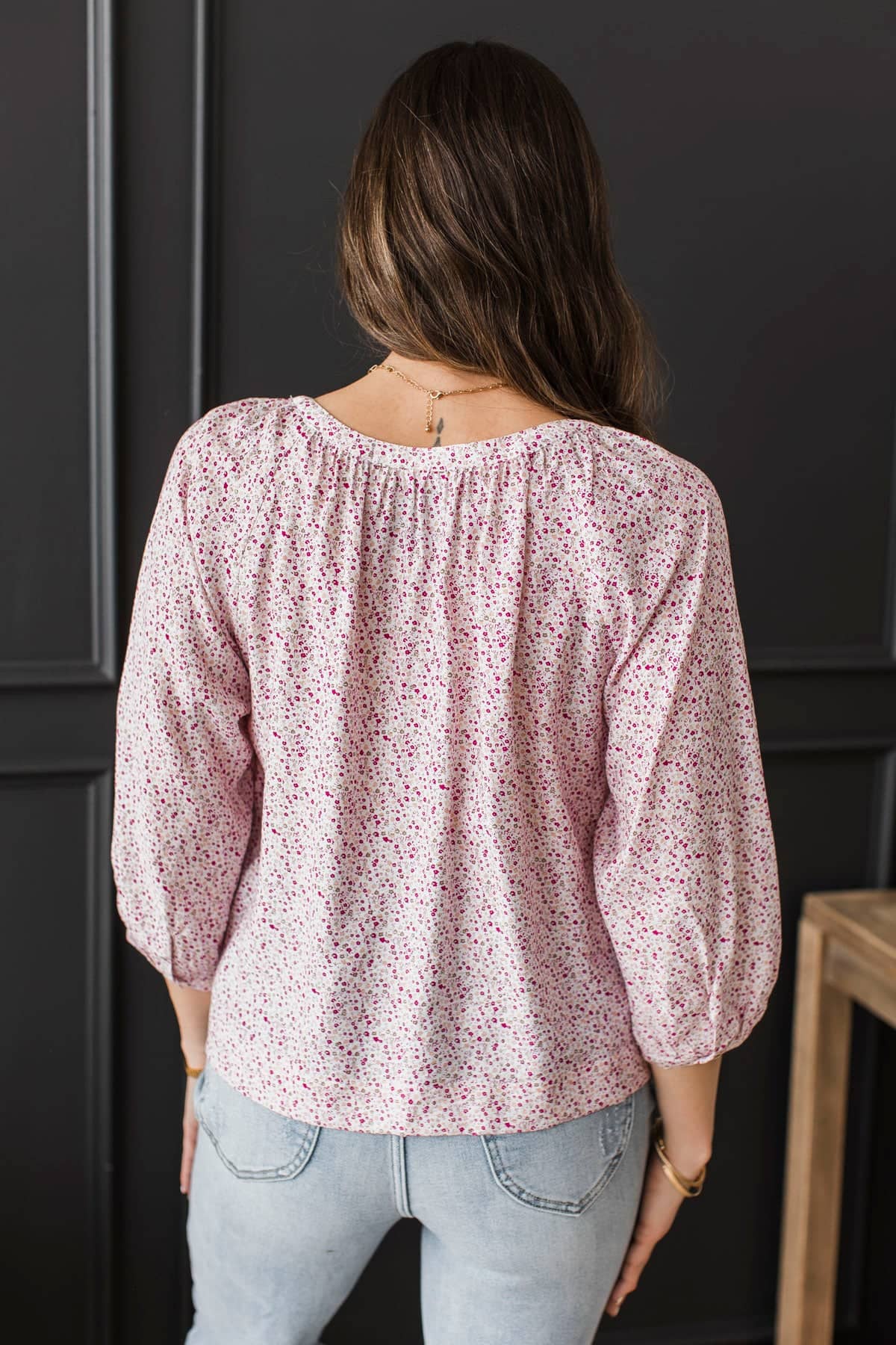 Classic Love Story Floral Peasant Top- Ivory & Dark Fuchsia - Image 8