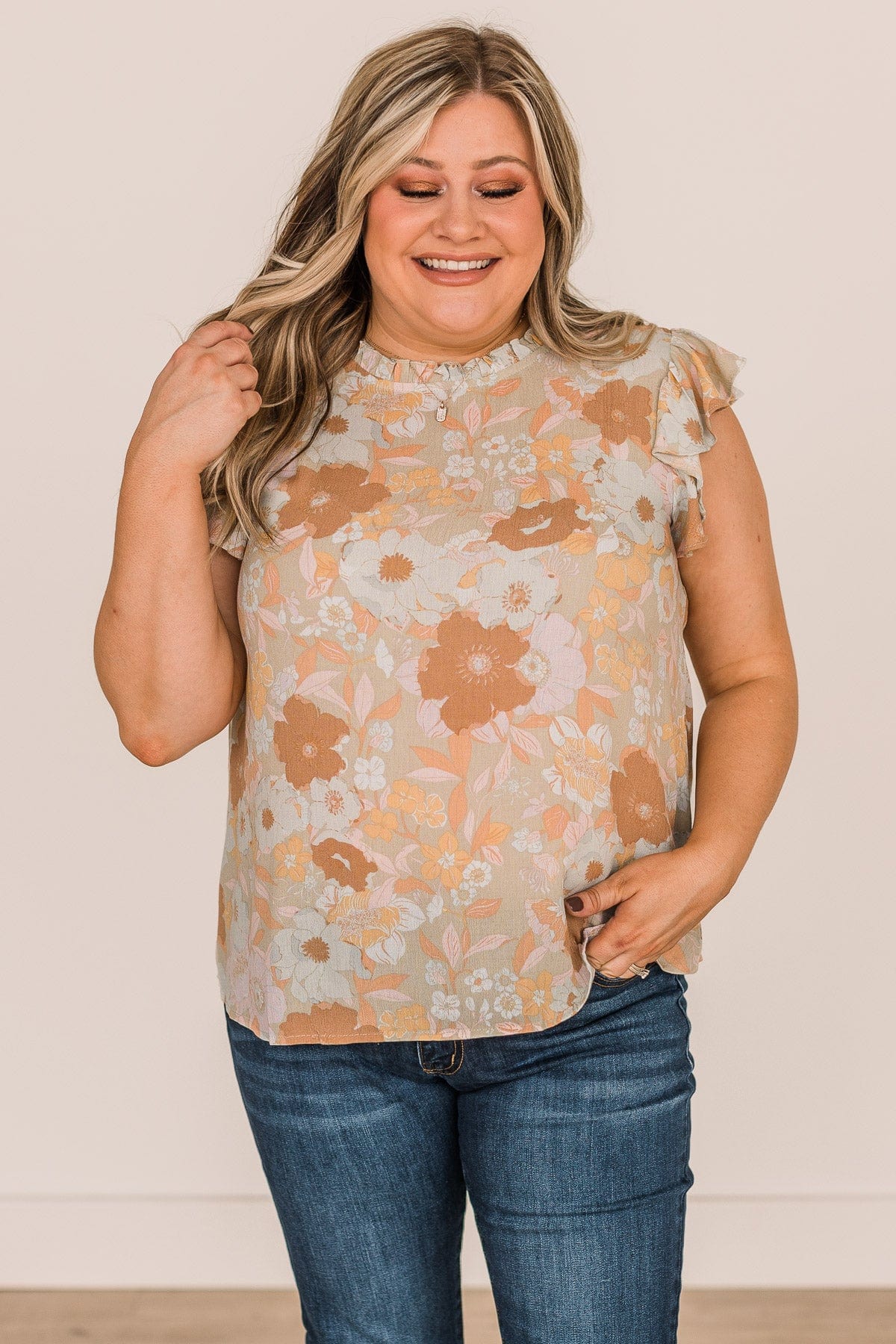 Classic Soul Floral Ruffle Blouse- Sage - Image 2