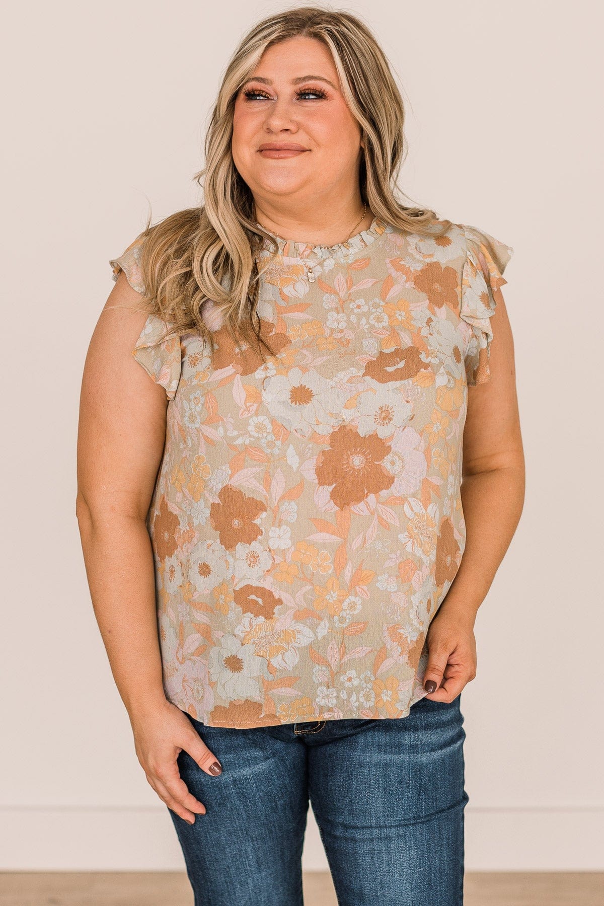 Classic Soul Floral Ruffle Blouse- Sage - Image 4