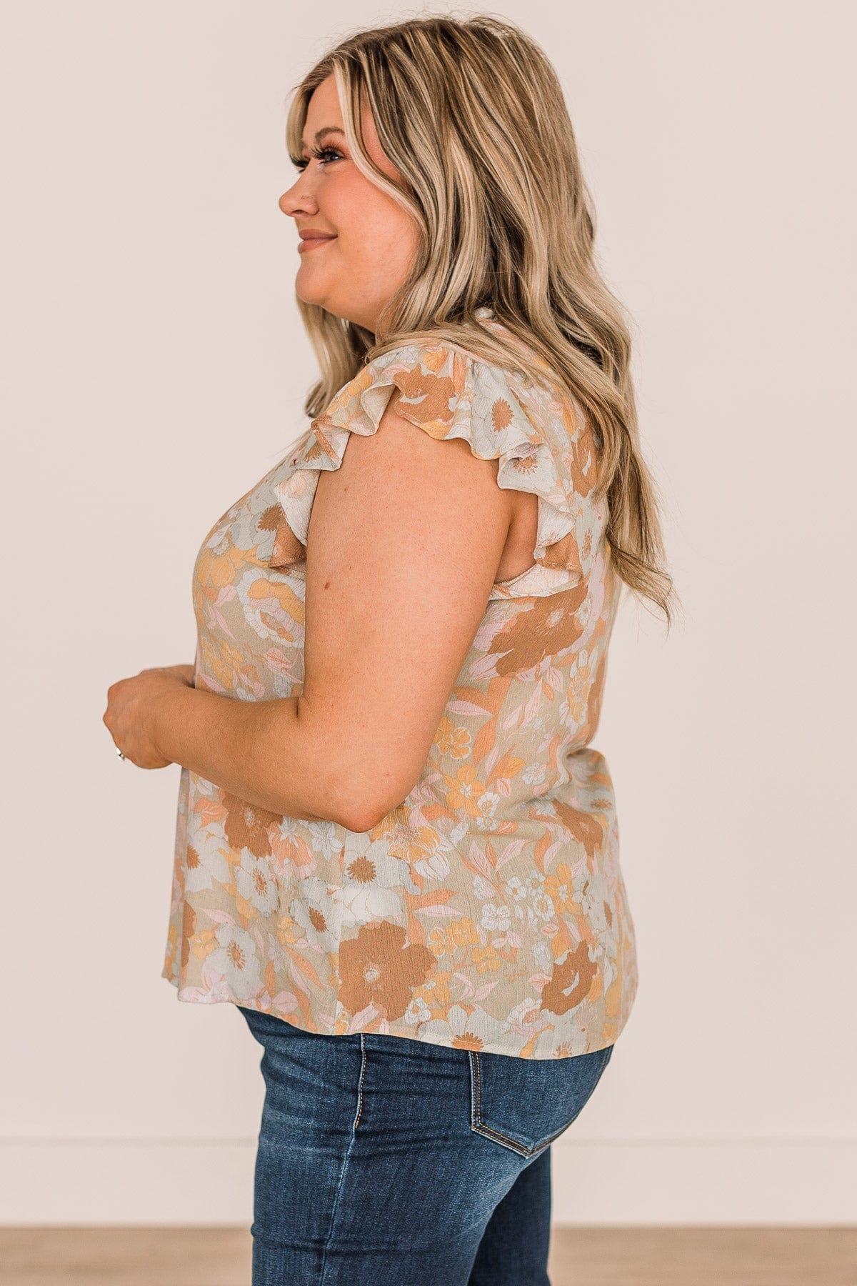 Classic Soul Floral Ruffle Blouse- Sage - Image 6
