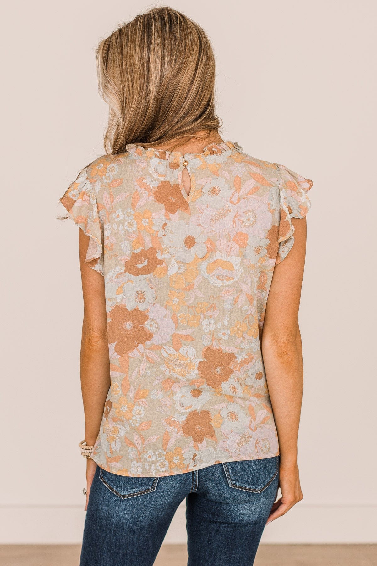 Classic Soul Floral Ruffle Blouse- Sage - Image 7