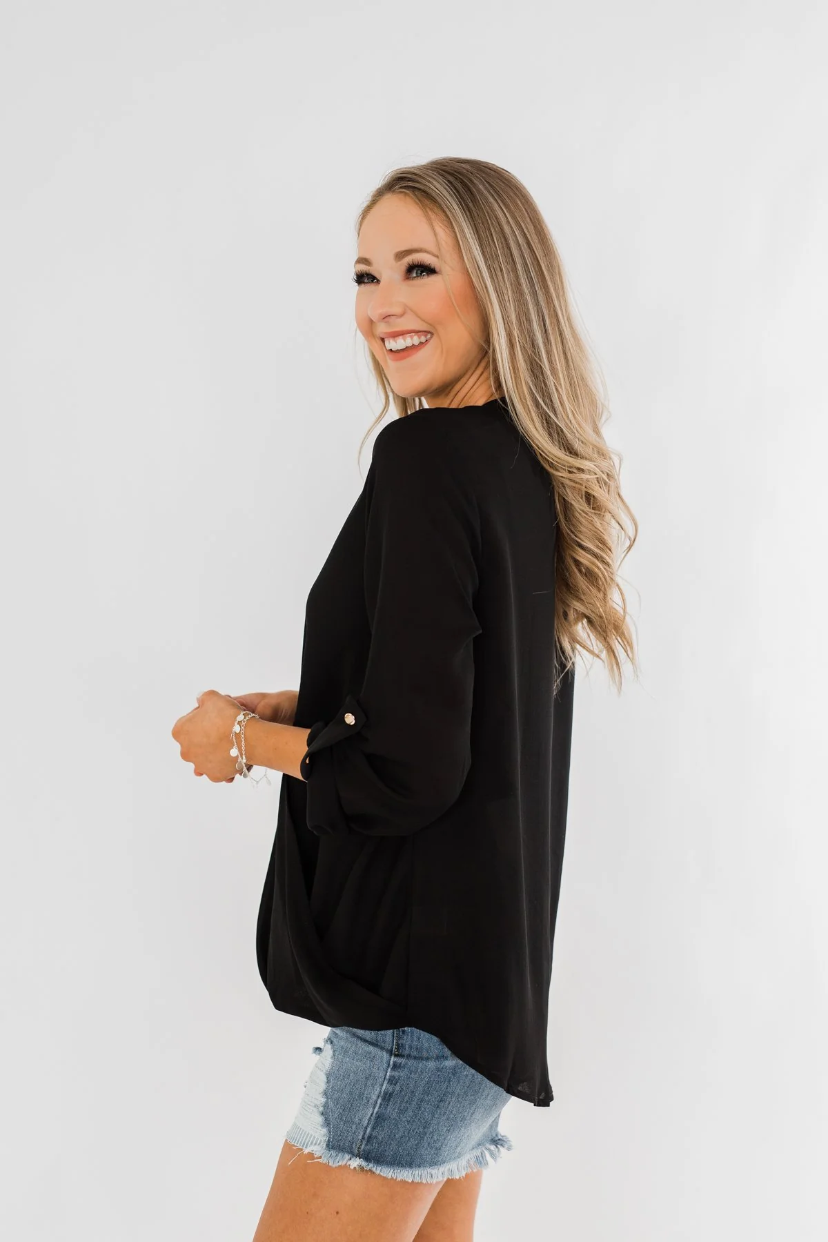 Classy Cutie V-Neck Wrap Blouse- Black - Image 9