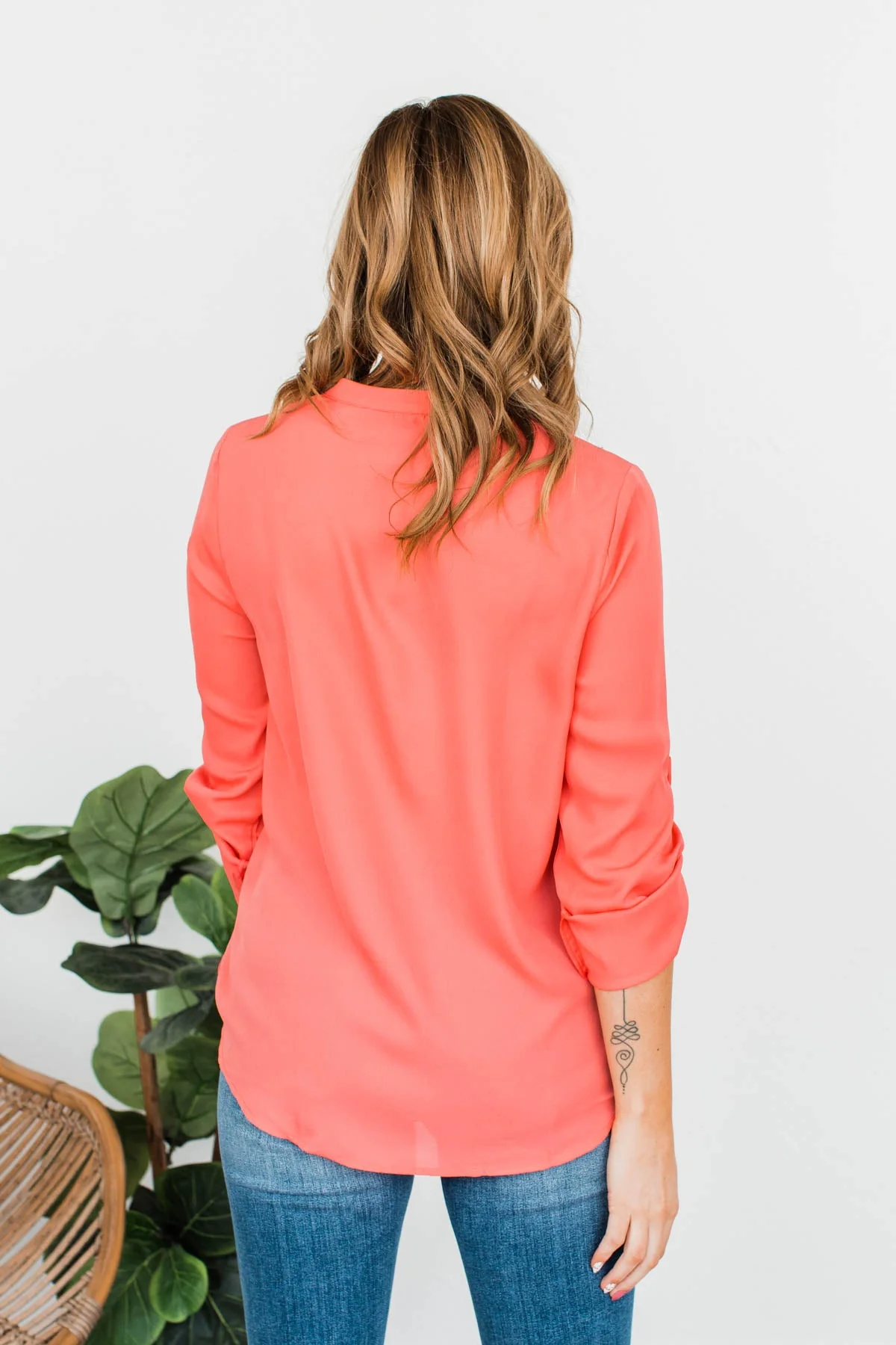 Classy Cutie V-Neck Wrap Blouse- Coral - Image 8