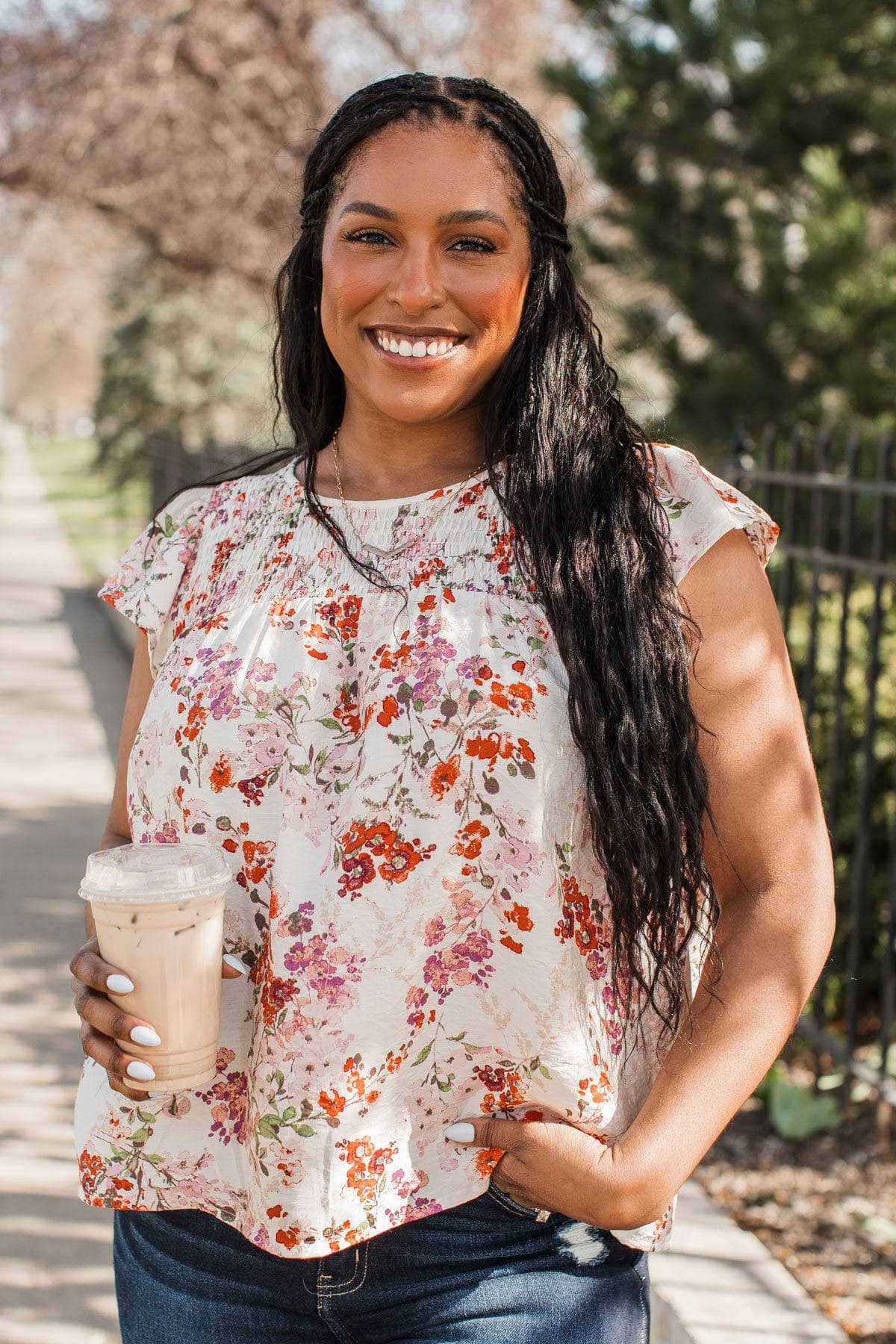 Classy Lady Floral Blouse- Ivory & Pale Pink
