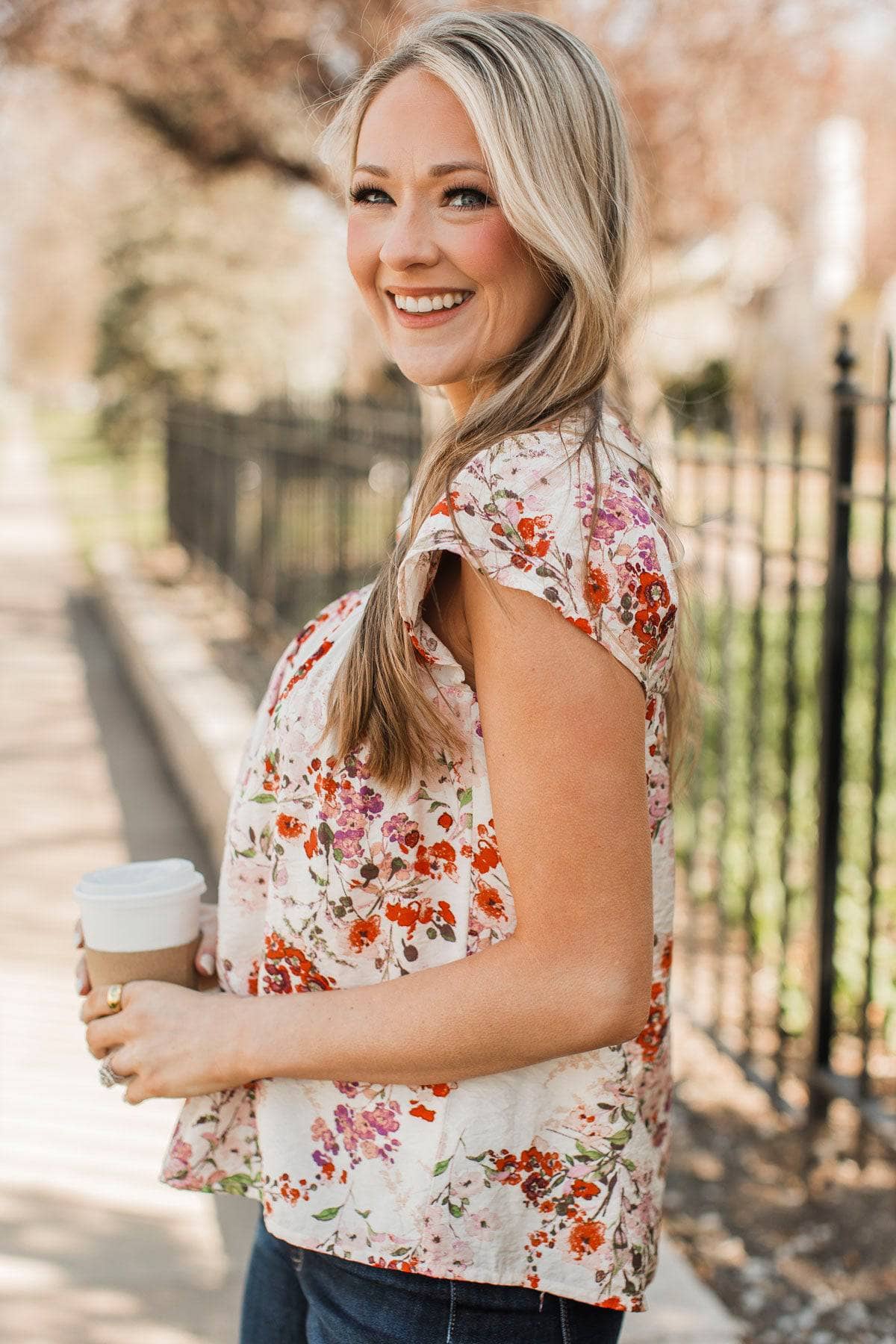 Classy Lady Floral Blouse- Ivory & Pale Pink - Image 6