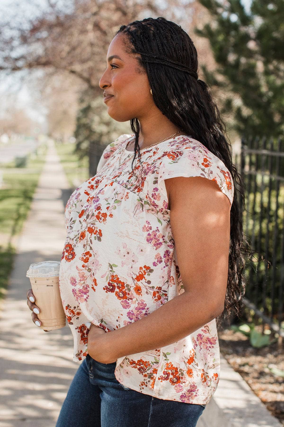 Classy Lady Floral Blouse- Ivory & Pale Pink - Image 7