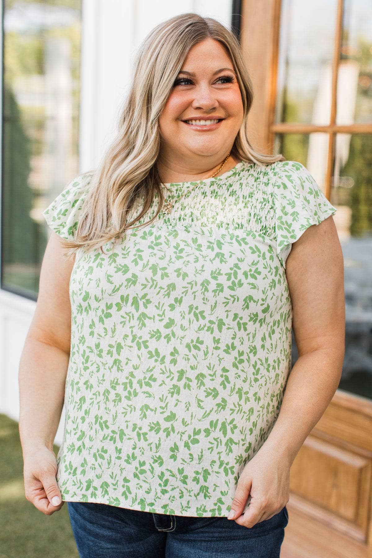 Classy Lady Floral Blouse- Off-White & Green - Image 3
