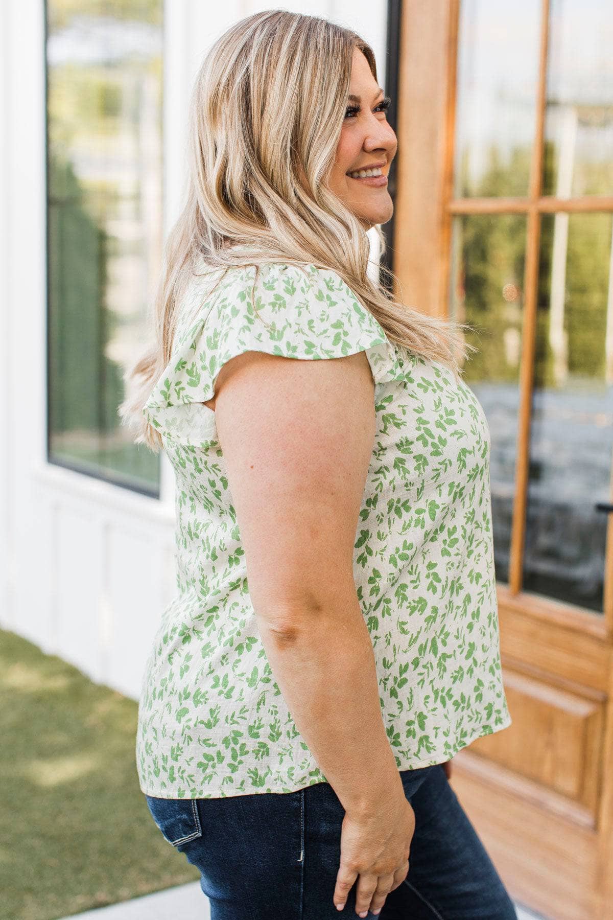Classy Lady Floral Blouse- Off-White & Green - Image 7