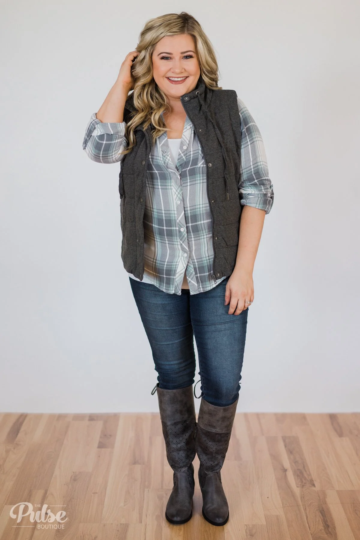 Thread & Supply Classy Plaid Top- Blue-Grey - Image 12