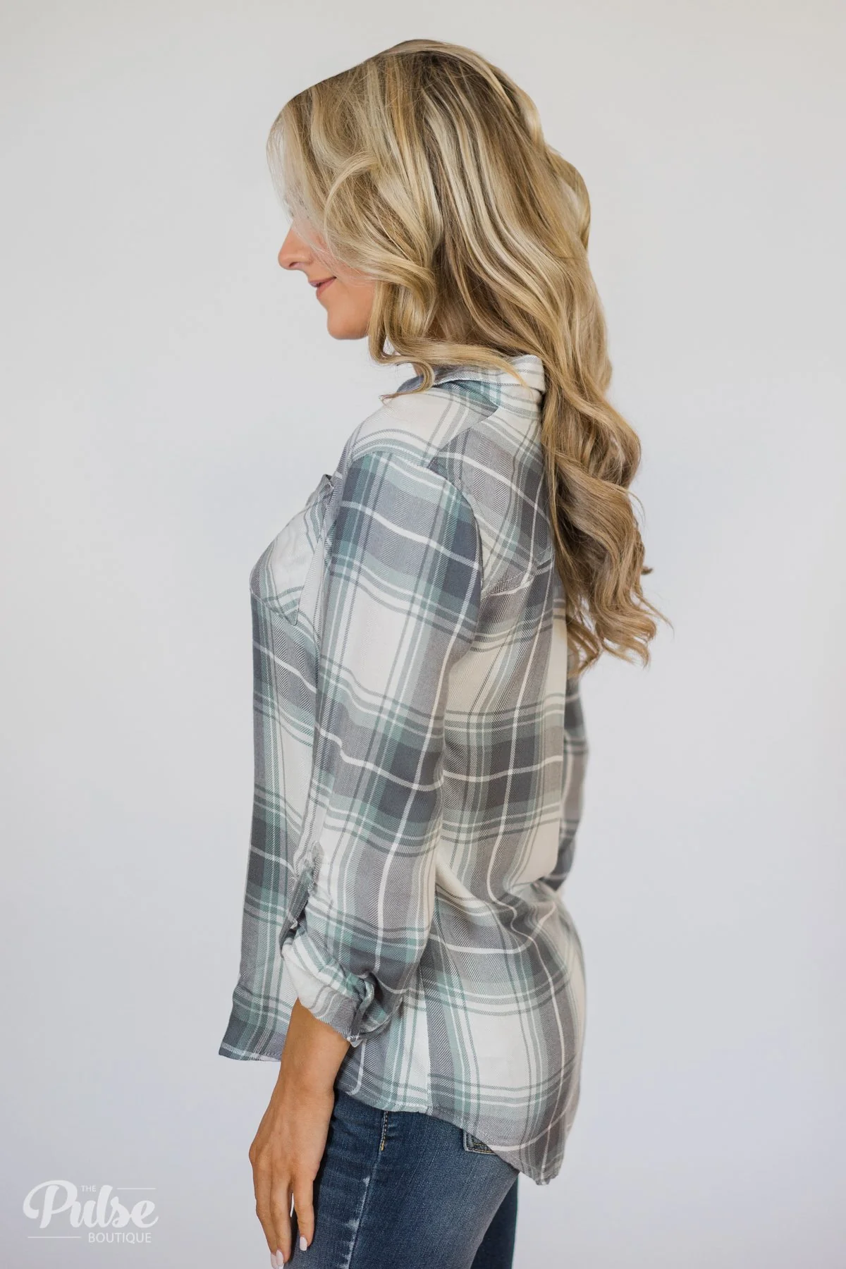Thread & Supply Classy Plaid Top- Blue-Grey - Image 14