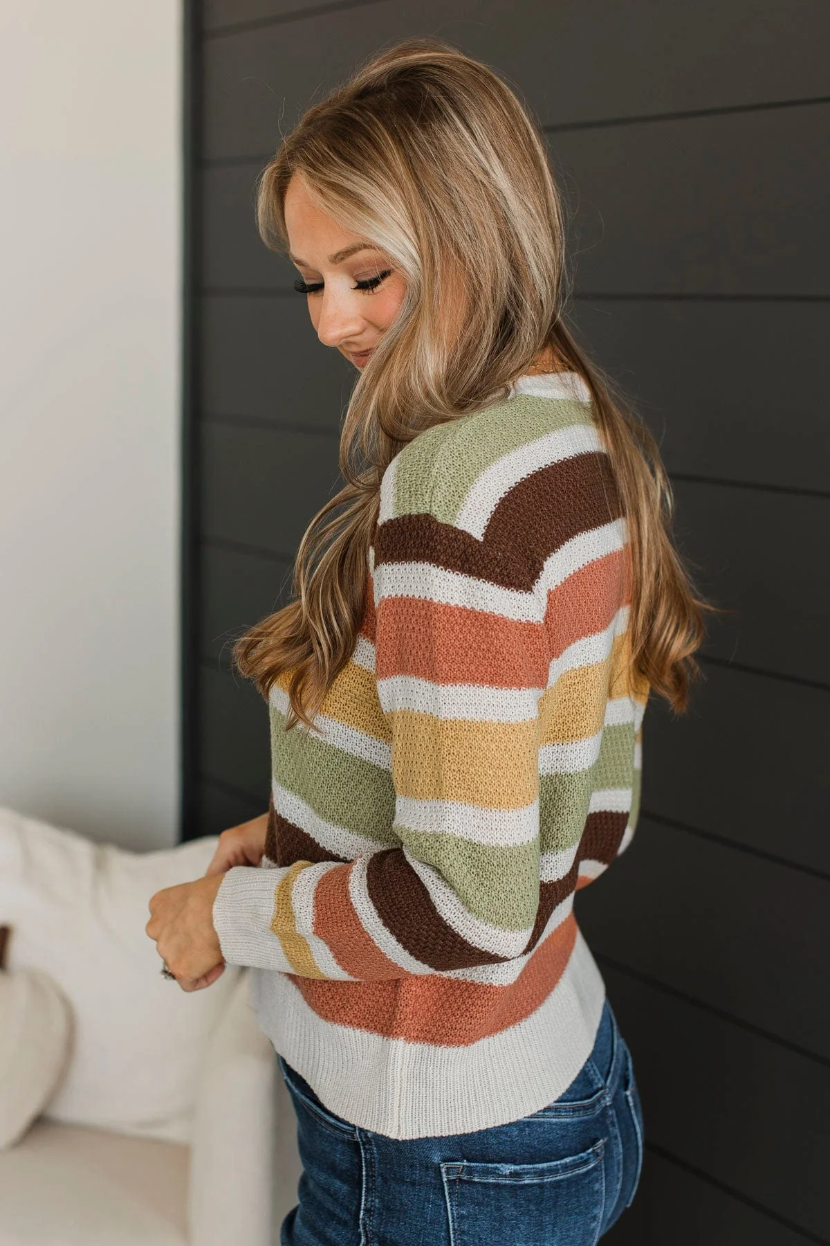 Clearly Charming Striped Knit Sweater- Oatmeal & Brown - Image 6