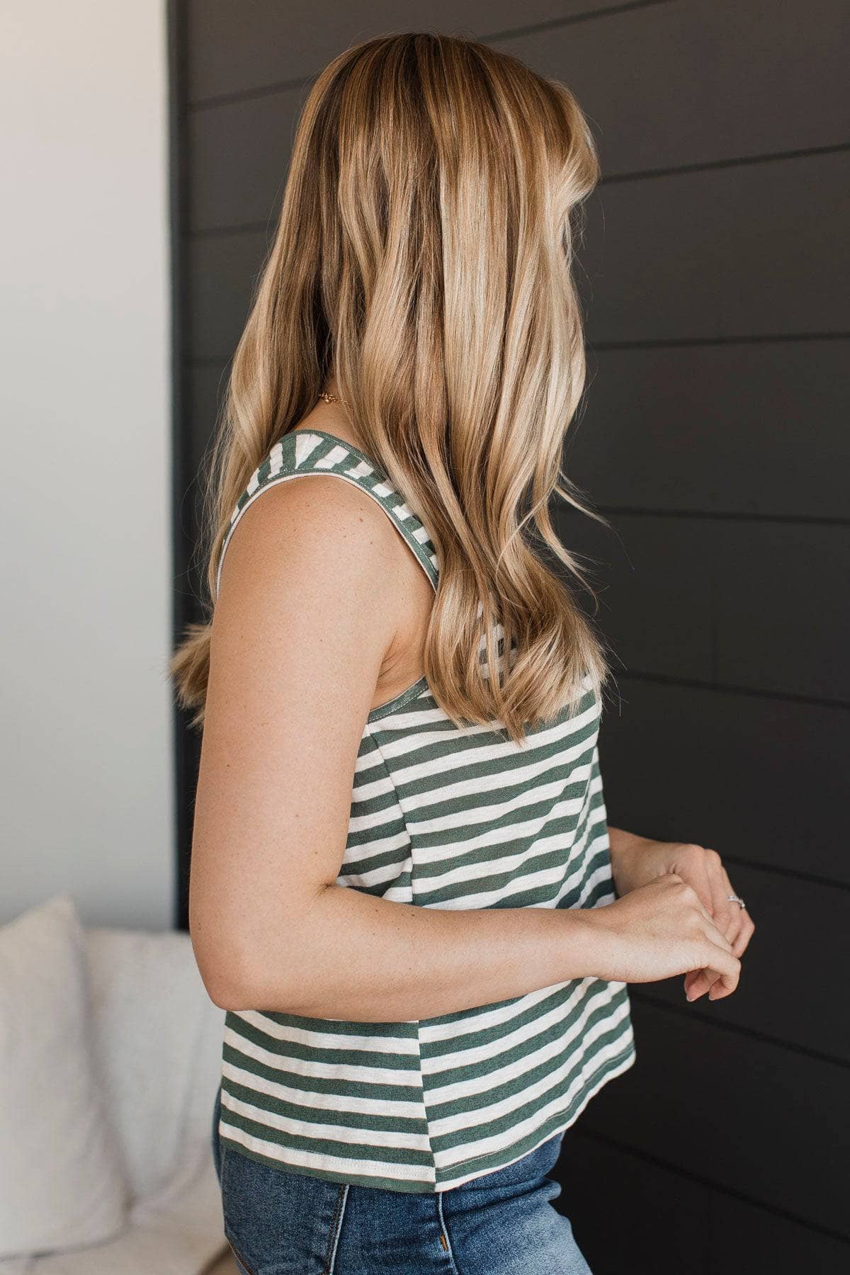 Clever Ideas Striped Tank Top- Dark Green - Image 5