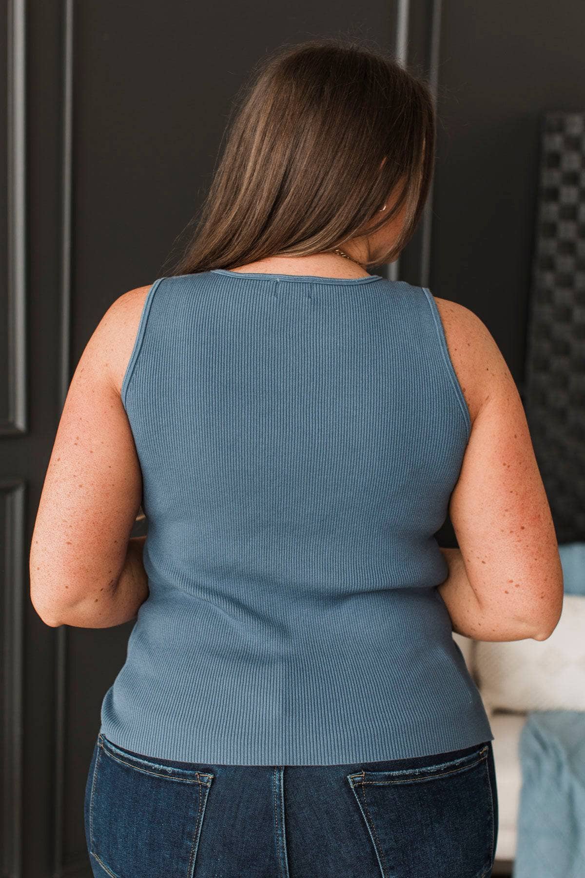 Clever Thoughts Ribbed Tank Top- Dark Denim Blue - Image 10