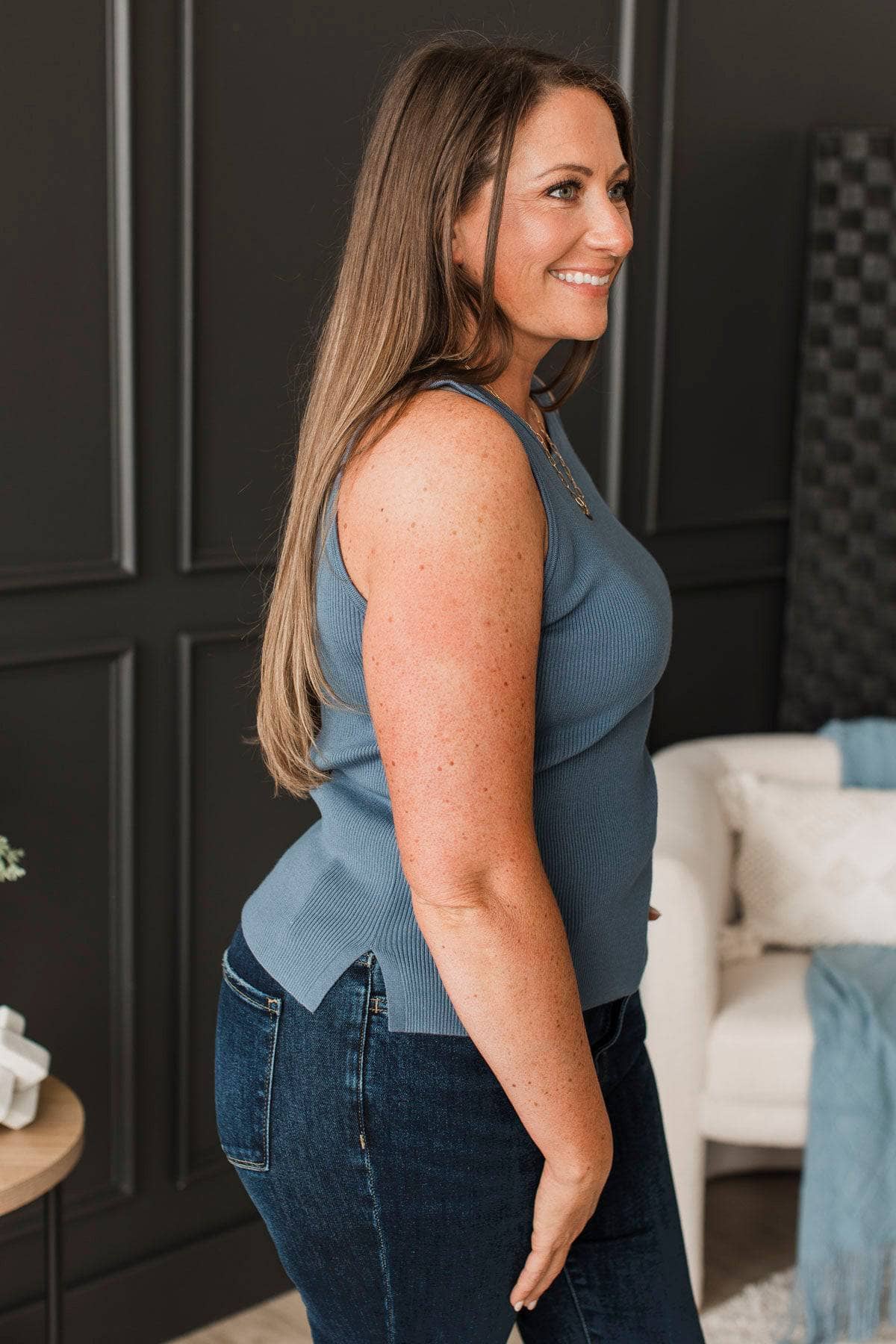Clever Thoughts Ribbed Tank Top- Dark Denim Blue - Image 8