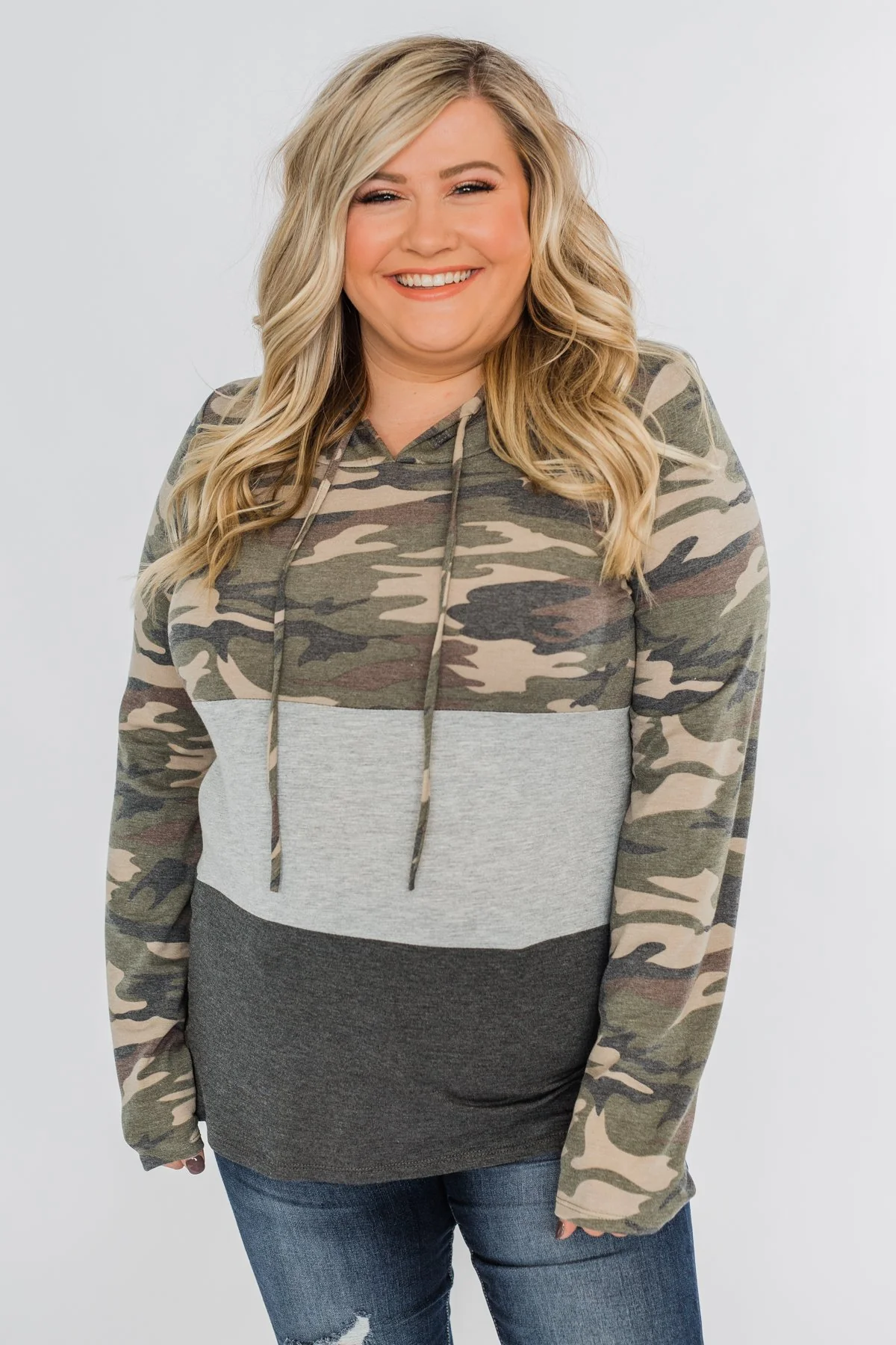 Cloaked In Camo Color Block Hoodie- Grey & Charcoal - Image 7