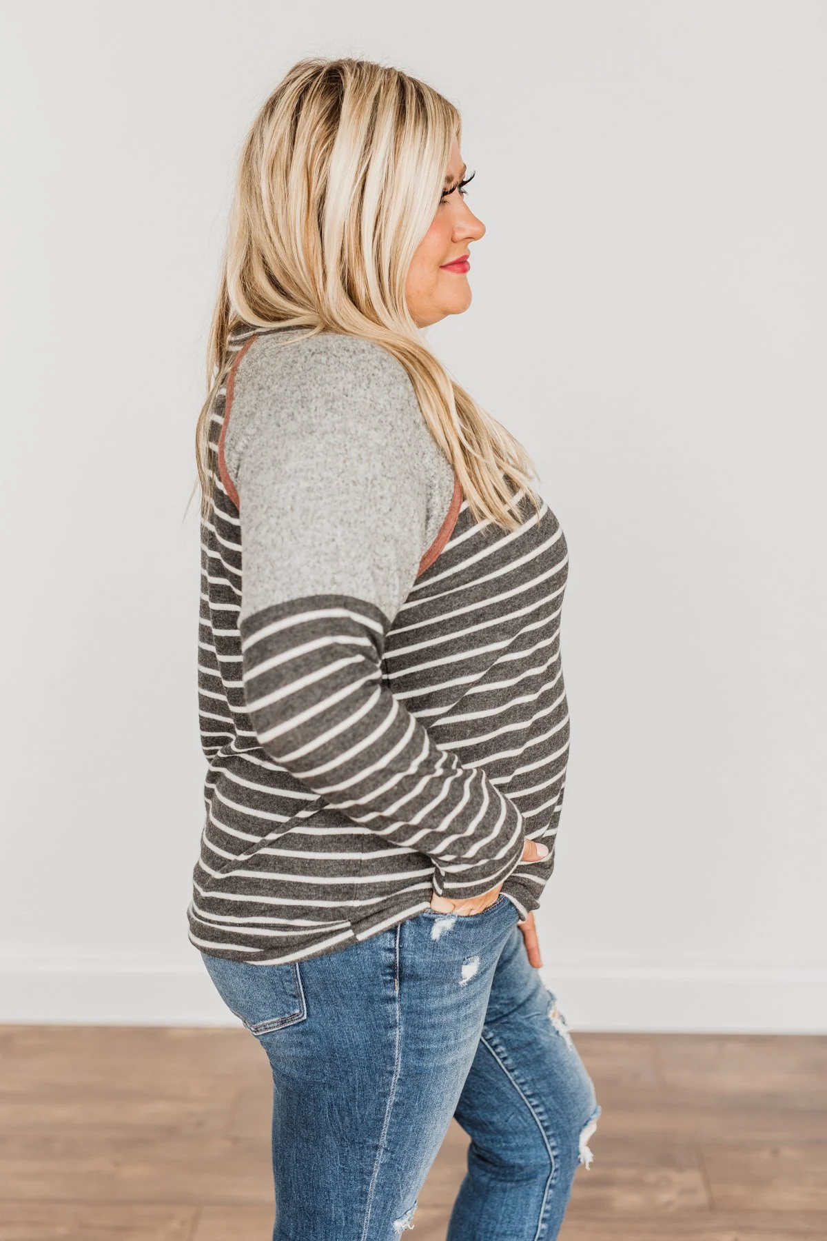 Close At Heart Color Block Striped Top- Charcoal - Image 8