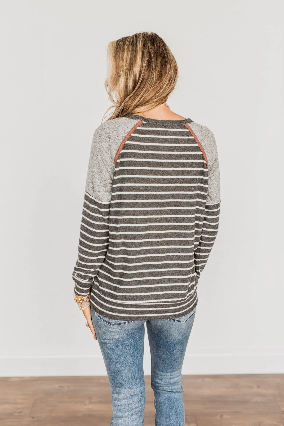 Close At Heart Color Block Striped Top- Charcoal - Image 9