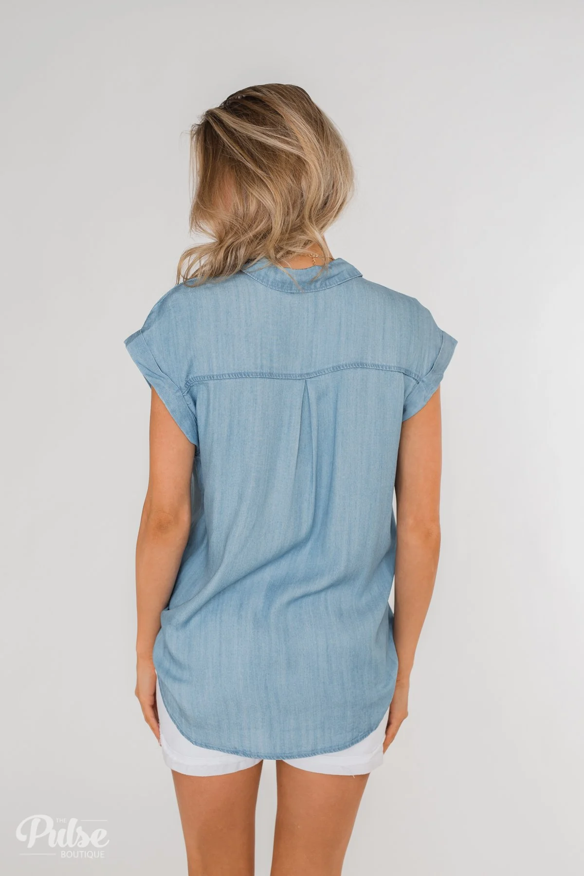 Close to Home Button Down Top- Light Denim - Image 14