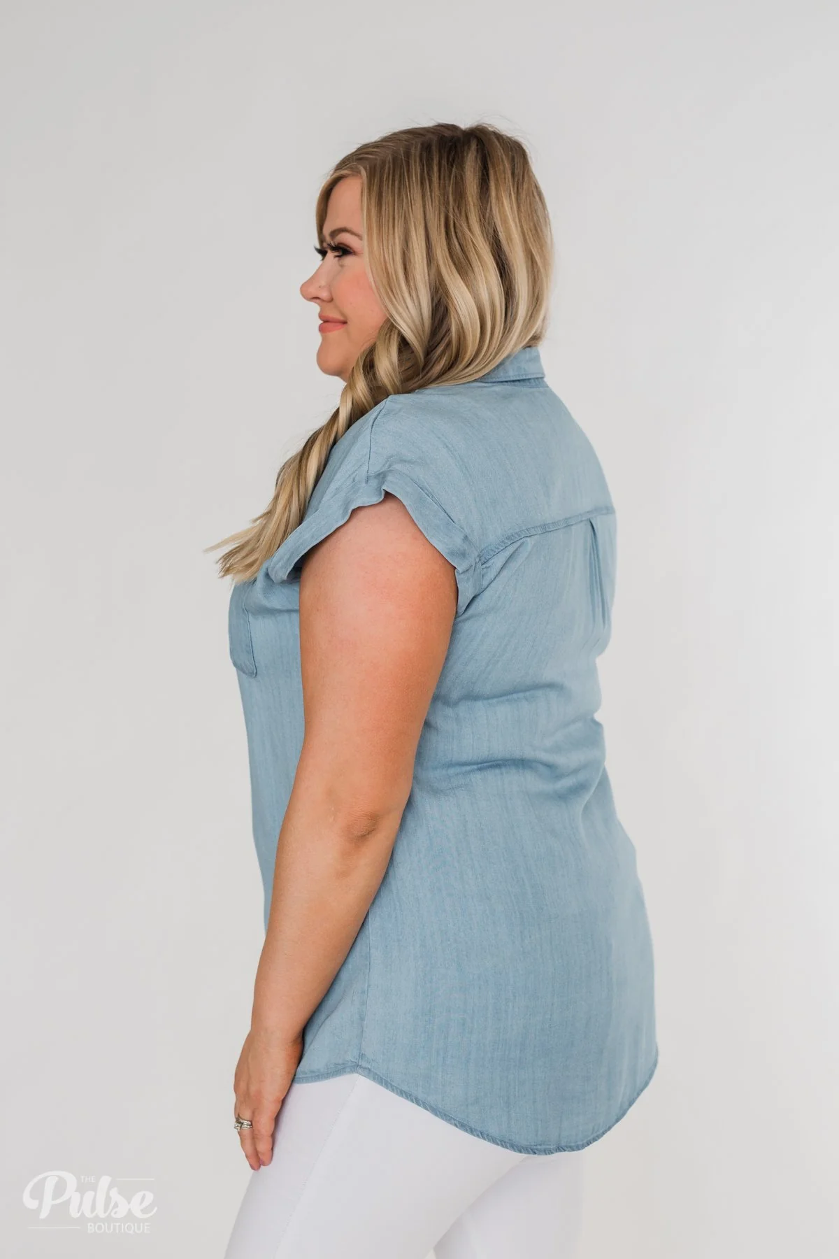 Close to Home Button Down Top- Light Denim - Image 18