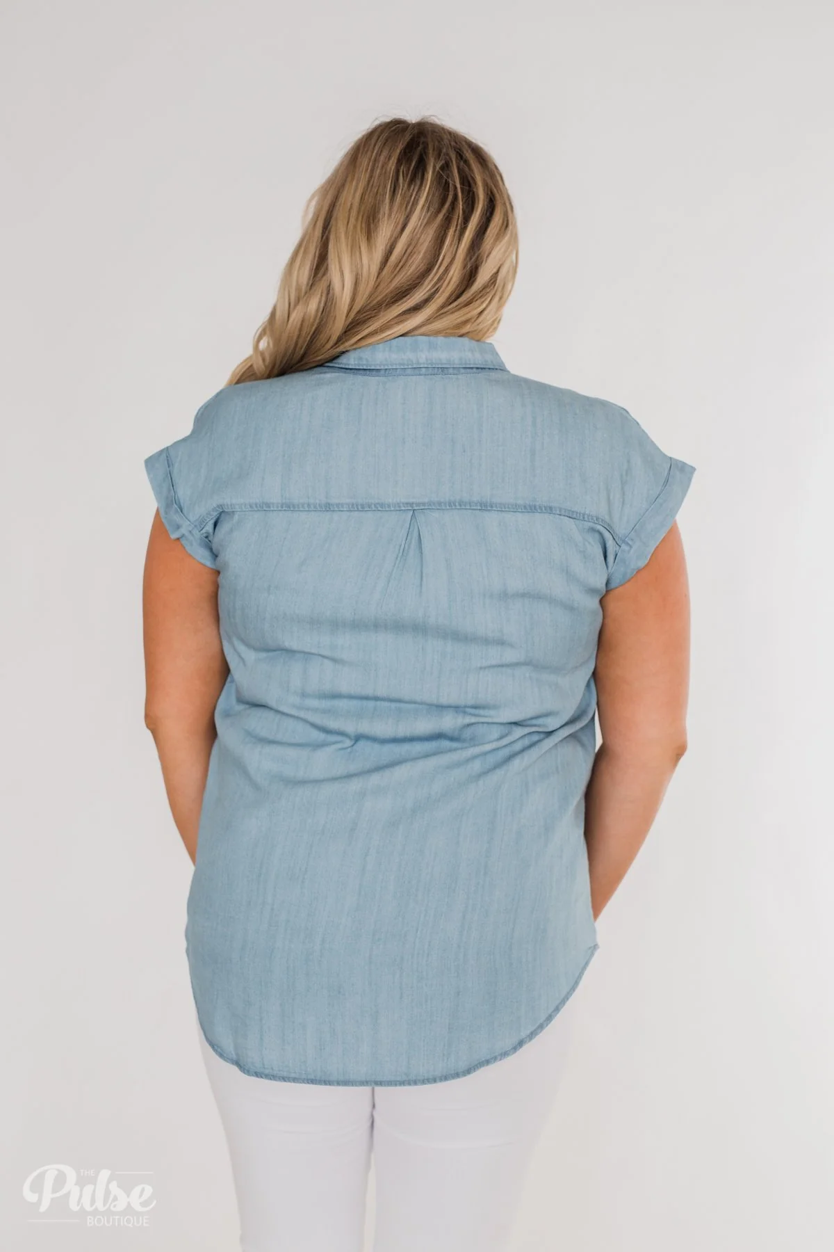 Close to Home Button Down Top- Light Denim - Image 19