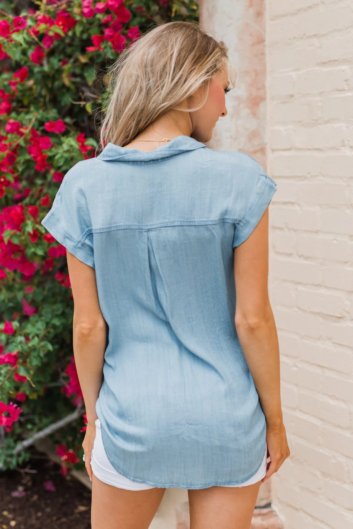 Close to Home Button Down Top- Light Denim - Image 21