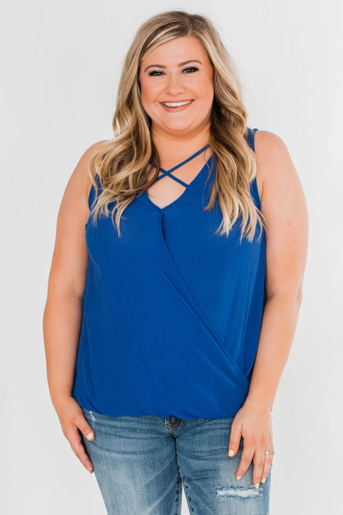Close To Me Criss Cross Tank Top- Royal Blue - Image 3
