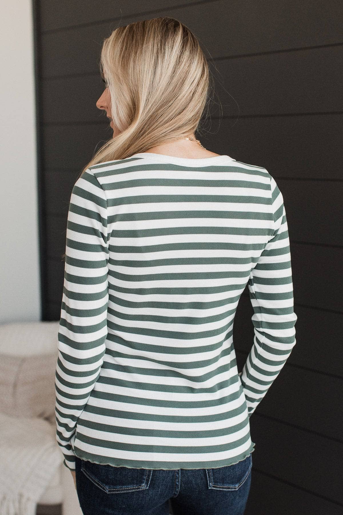 Close To Your Heart Striped Henley Top- Ivory & Dusty Jade - Image 5