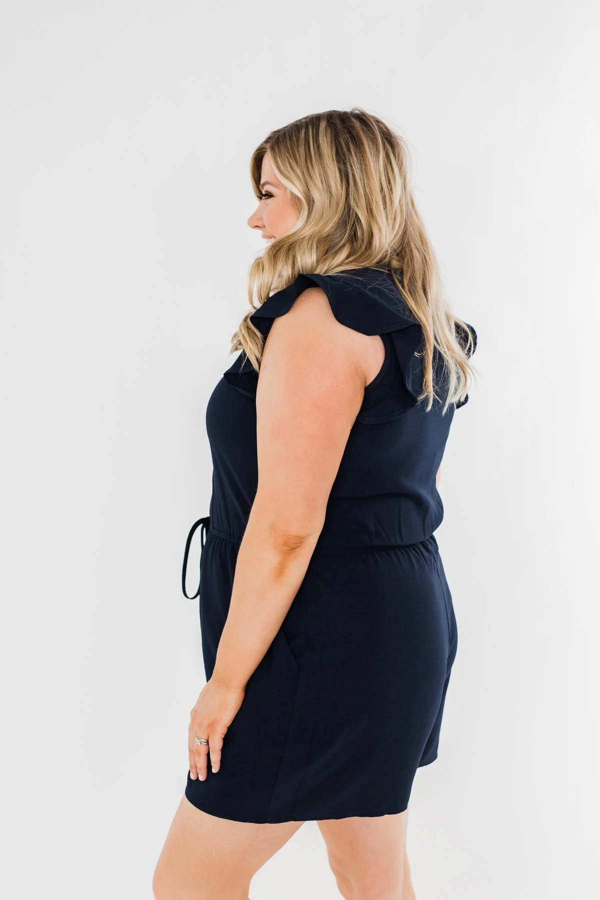 Closer To You V-Neck Ruffle Romper- Navy - Image 10