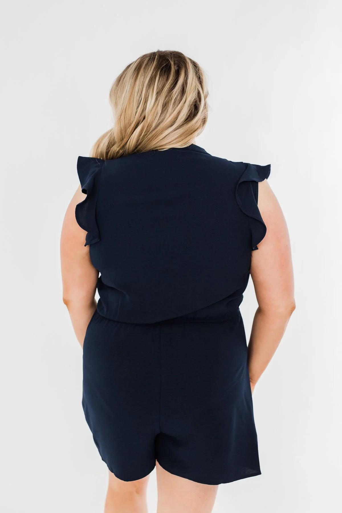 Closer To You V-Neck Ruffle Romper- Navy - Image 12
