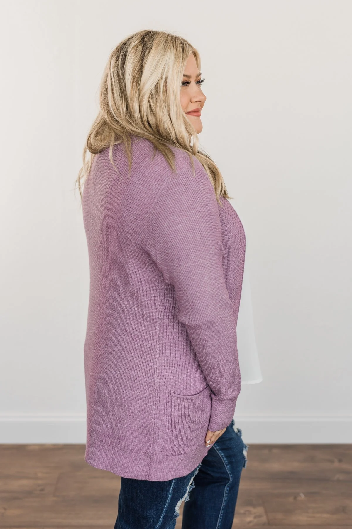Cloud Nine Waffle Knit Cardigan- Lavender - Image 9
