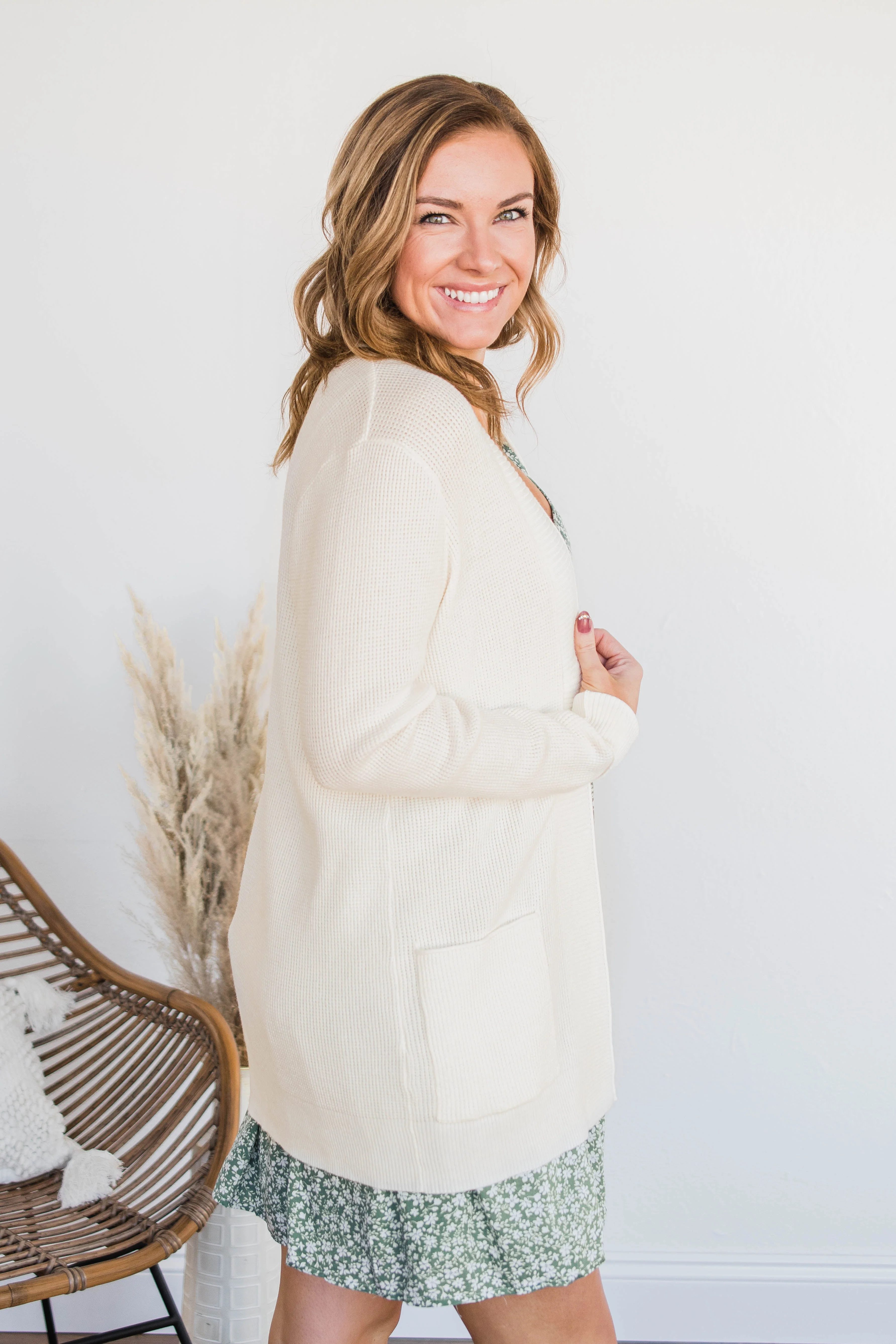 Cloud Nine Waffle Knit Cardigan- Off White - Image 6
