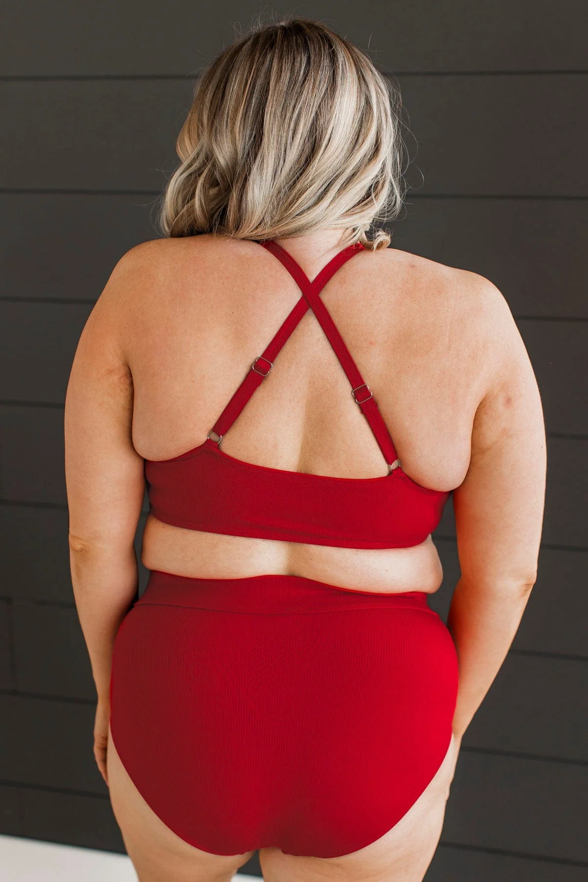 Coastal Vibes Criss-Cross Swim Top- Red - Image 4