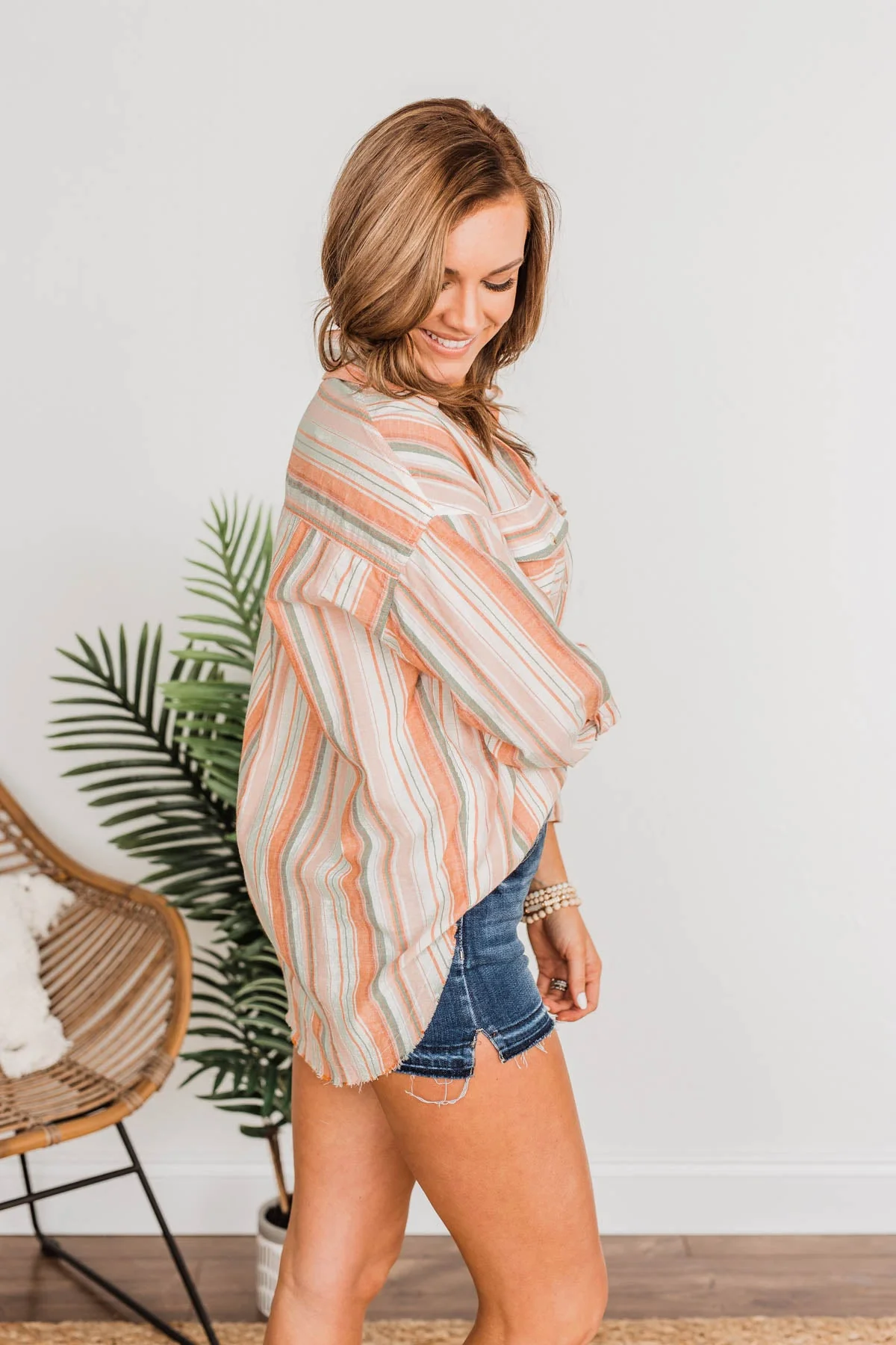 Coconut Dreams Striped Top- Coral & Olive - Image 10