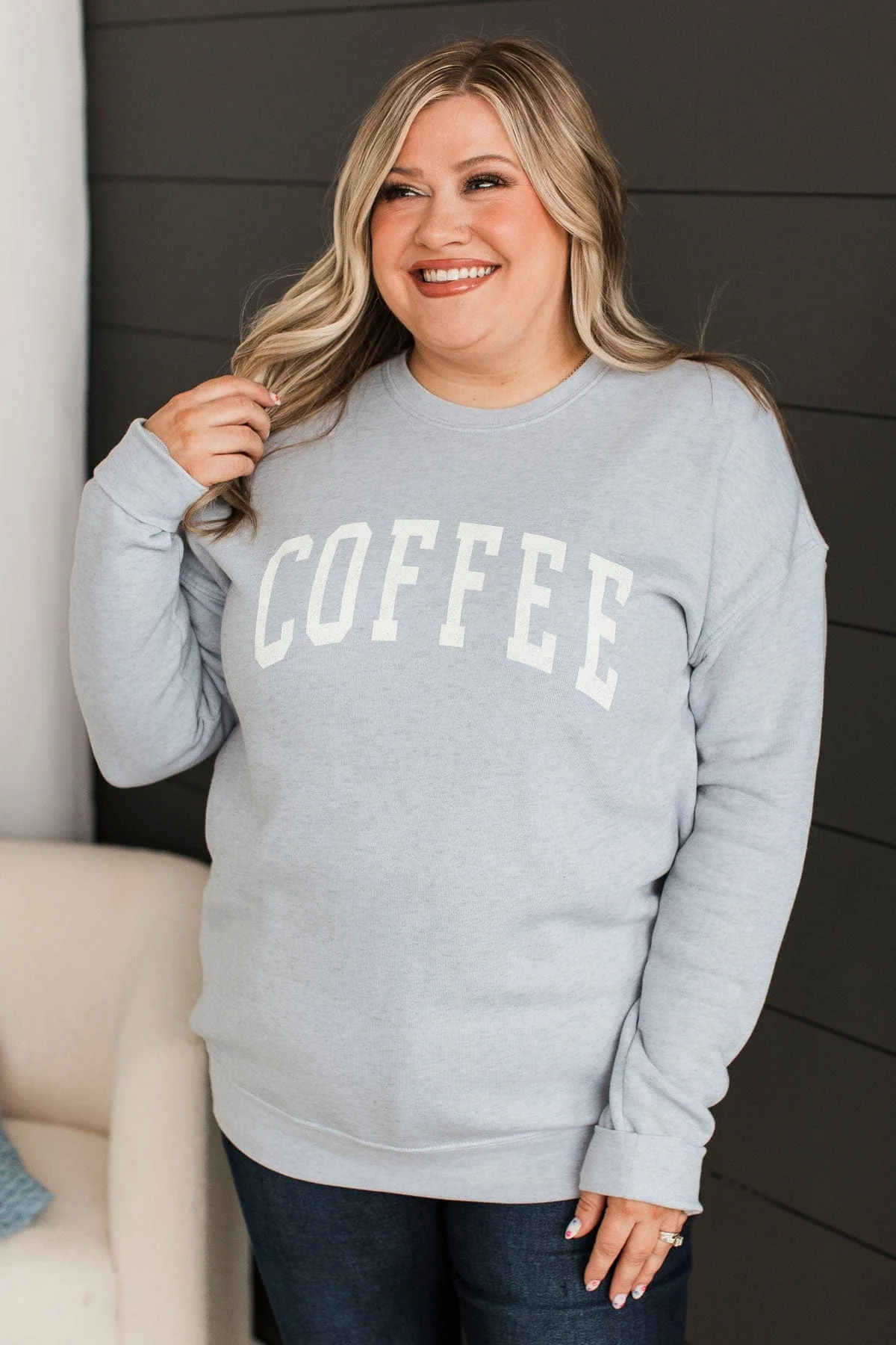 "Coffee" Crew Neck Pullover- Periwinkle - Image 2